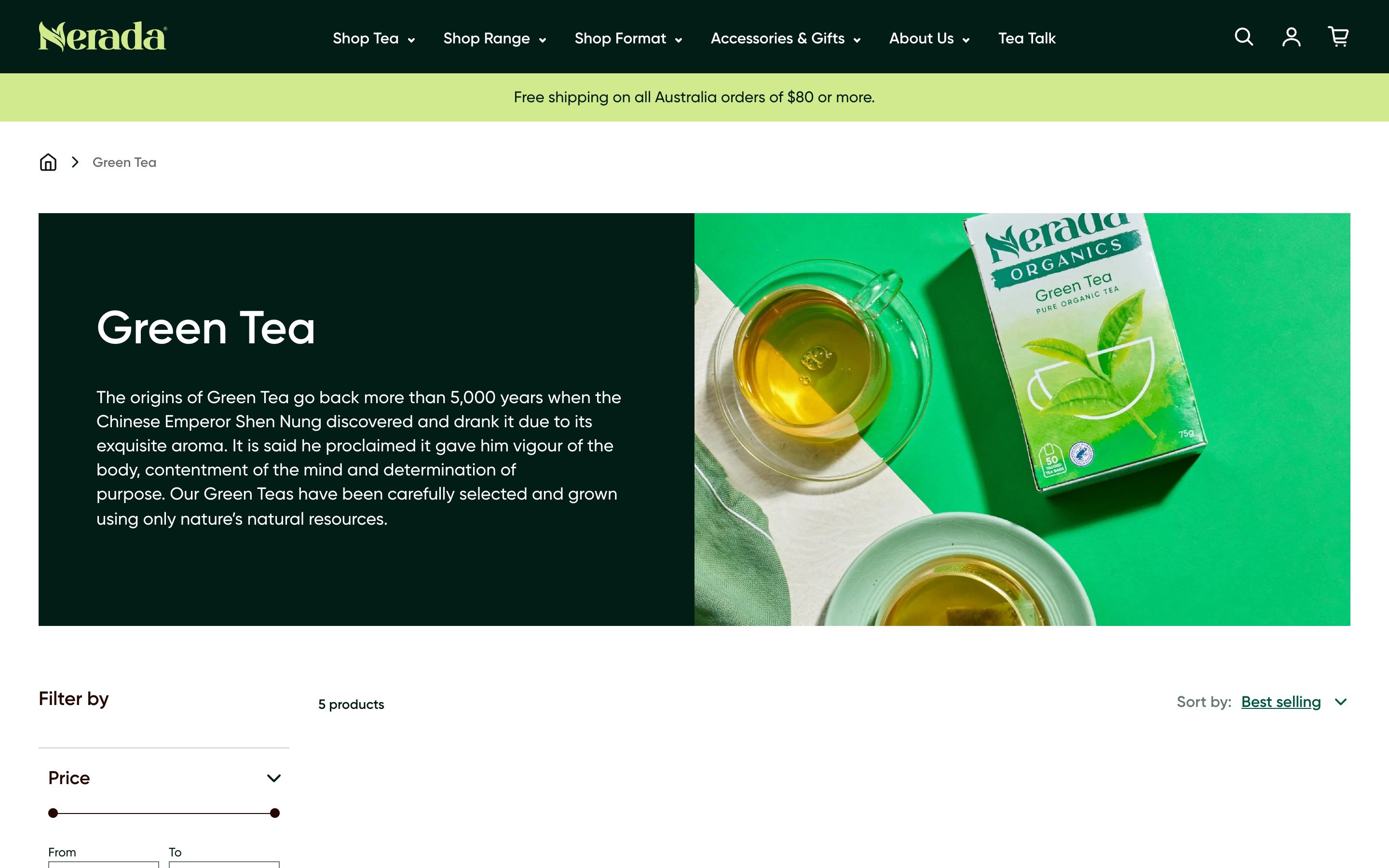 Nerada Tea Shopify Store Rebuild and Redesign screenshot 2
