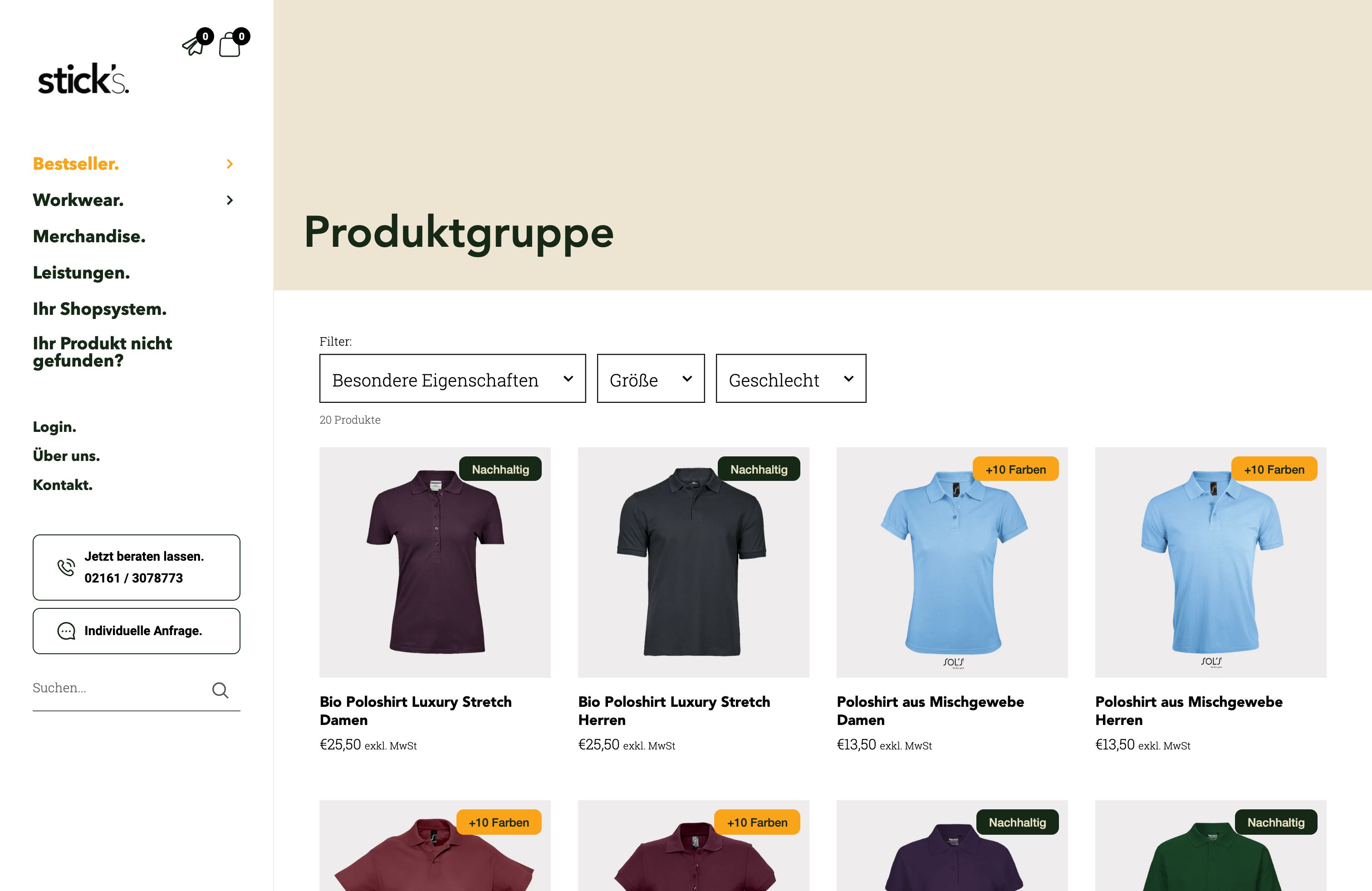 Shopify Shop für Stick's & indiv. Anfragetool screenshot 4