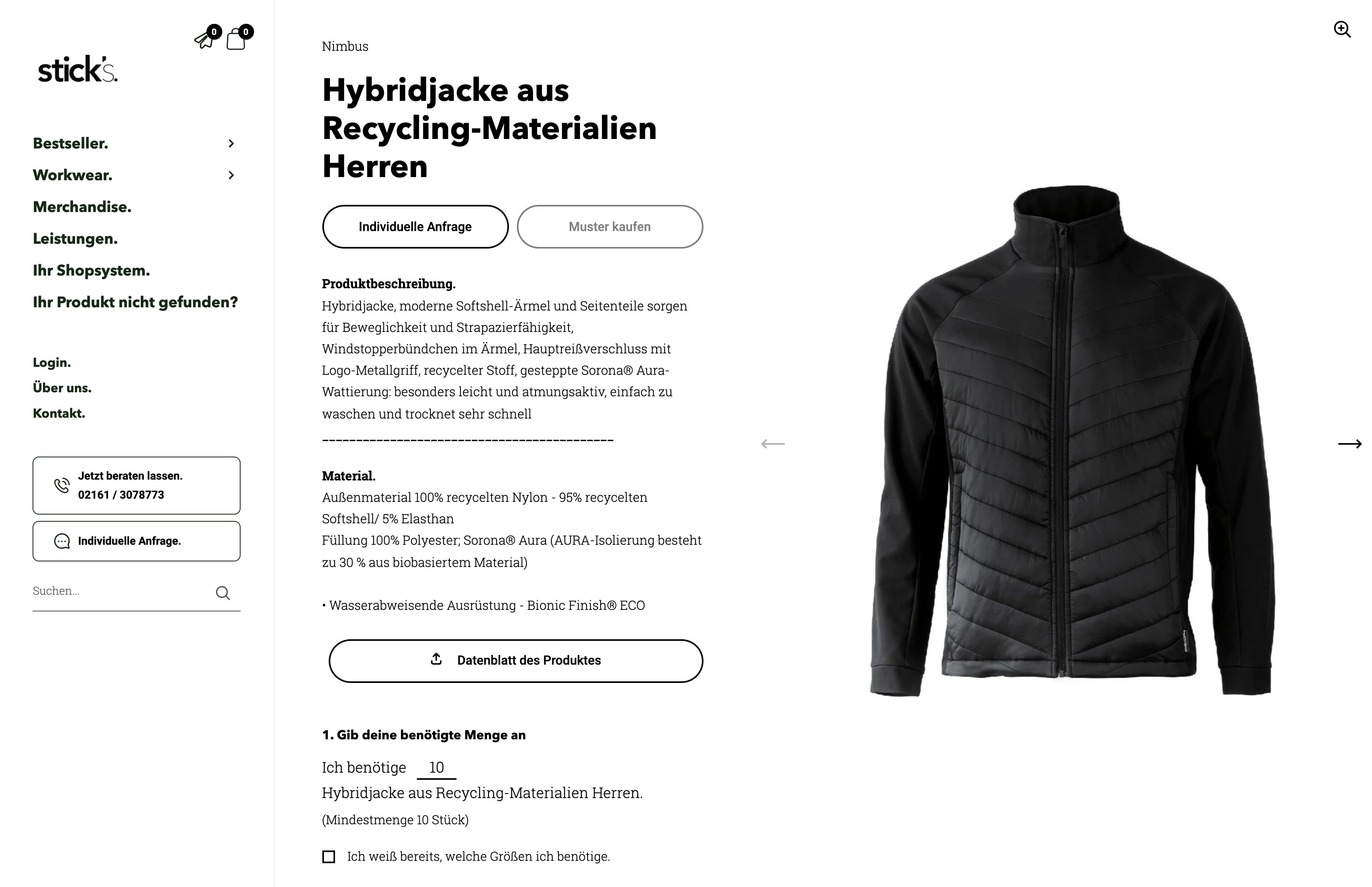 Shopify Shop für Stick's & indiv. Anfragetool screenshot 6