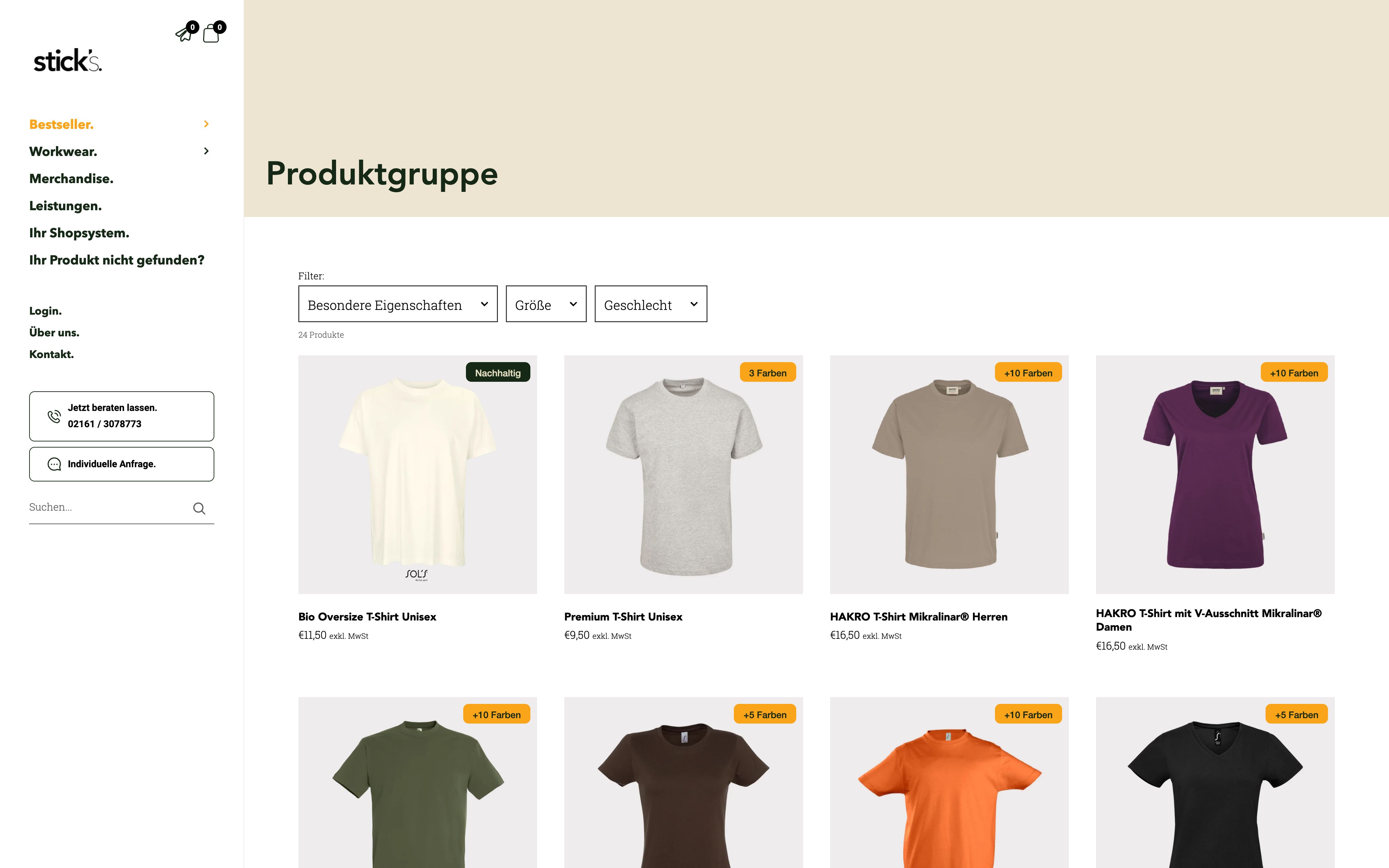 Shopify Shop für Stick's & indiv. Anfragetool screenshot 2