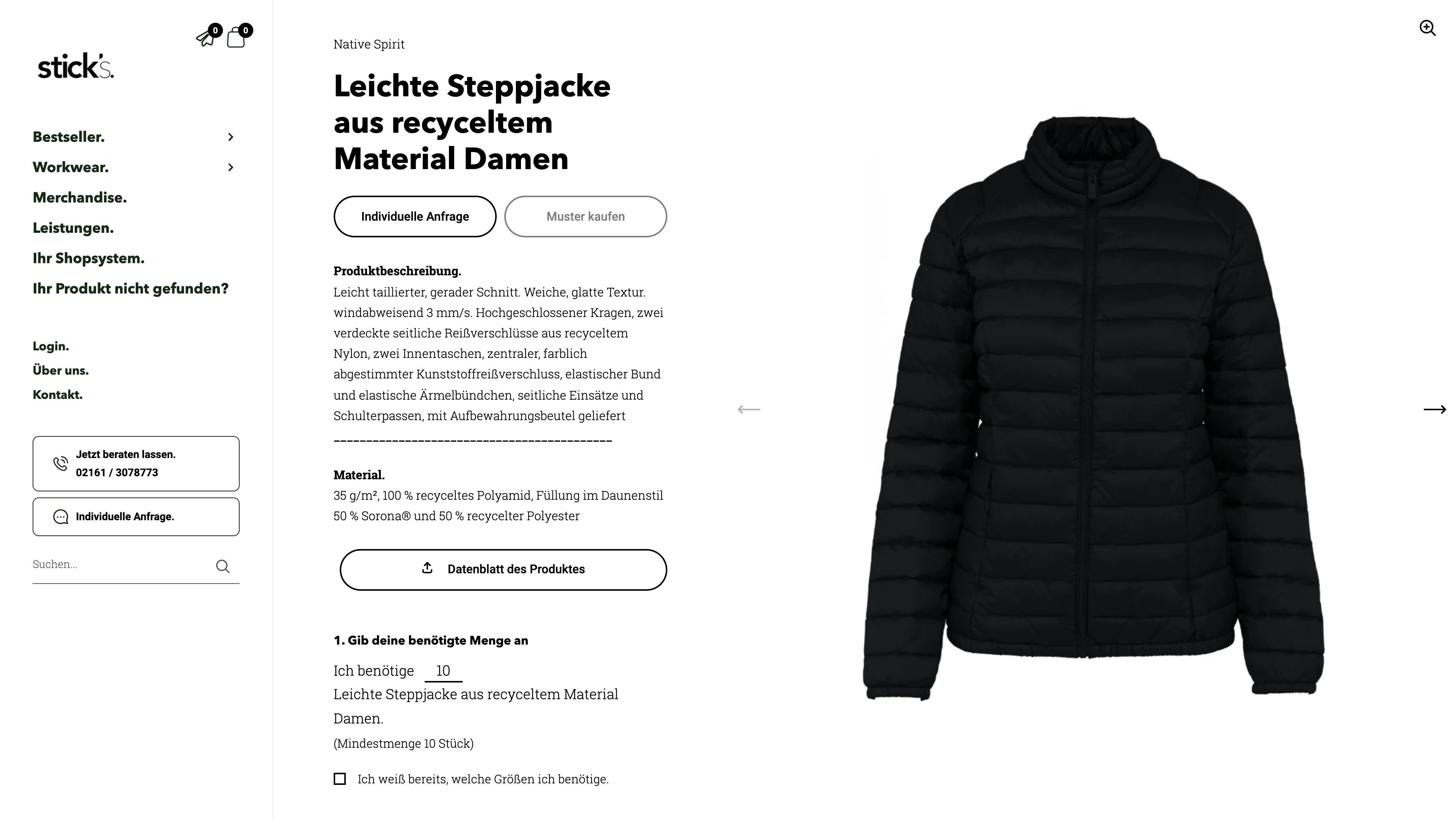 Shopify Shop für Stick's & indiv. Anfragetool screenshot 3