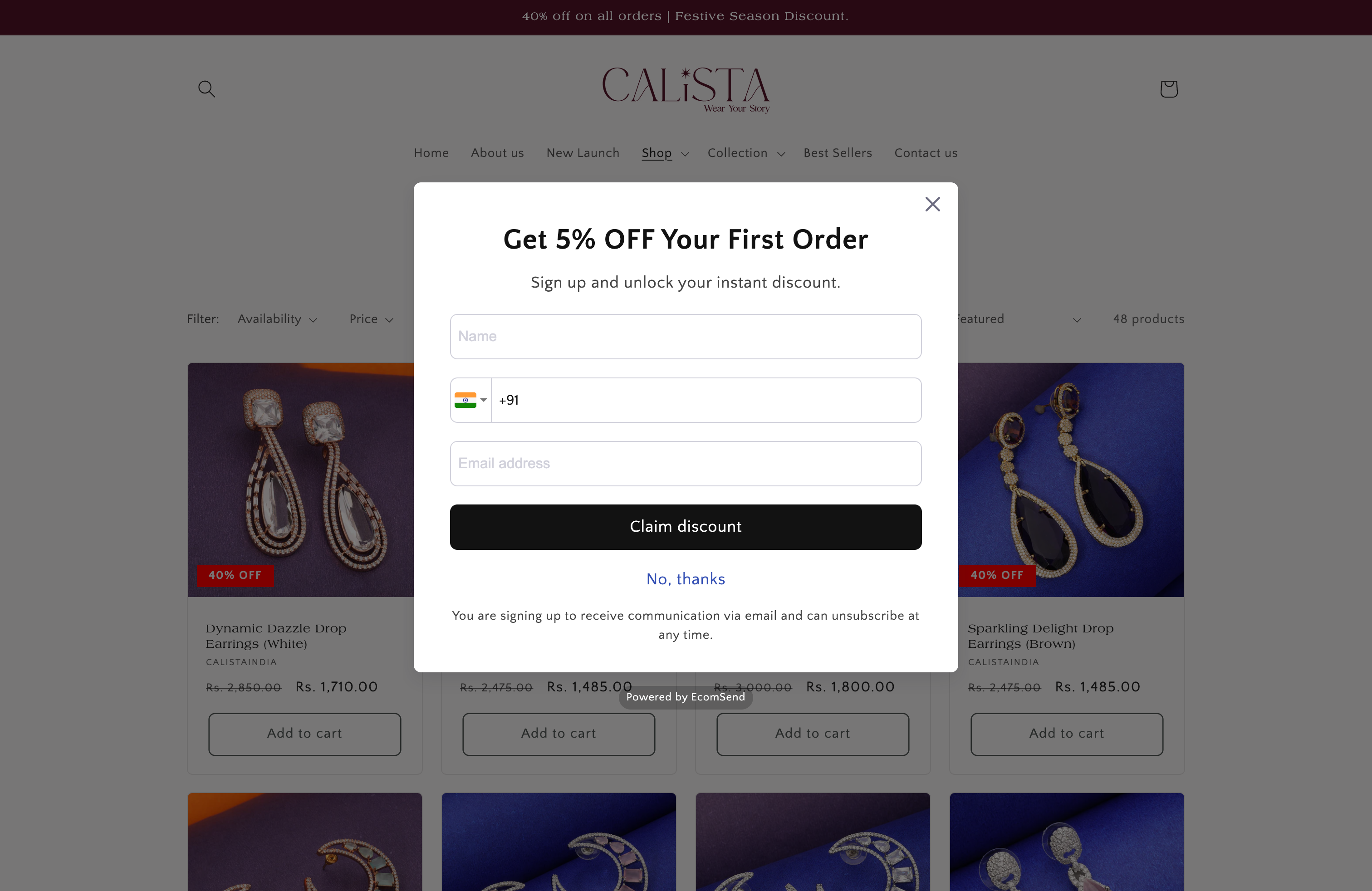 Calistaindia - Online Jewelry Store screenshot