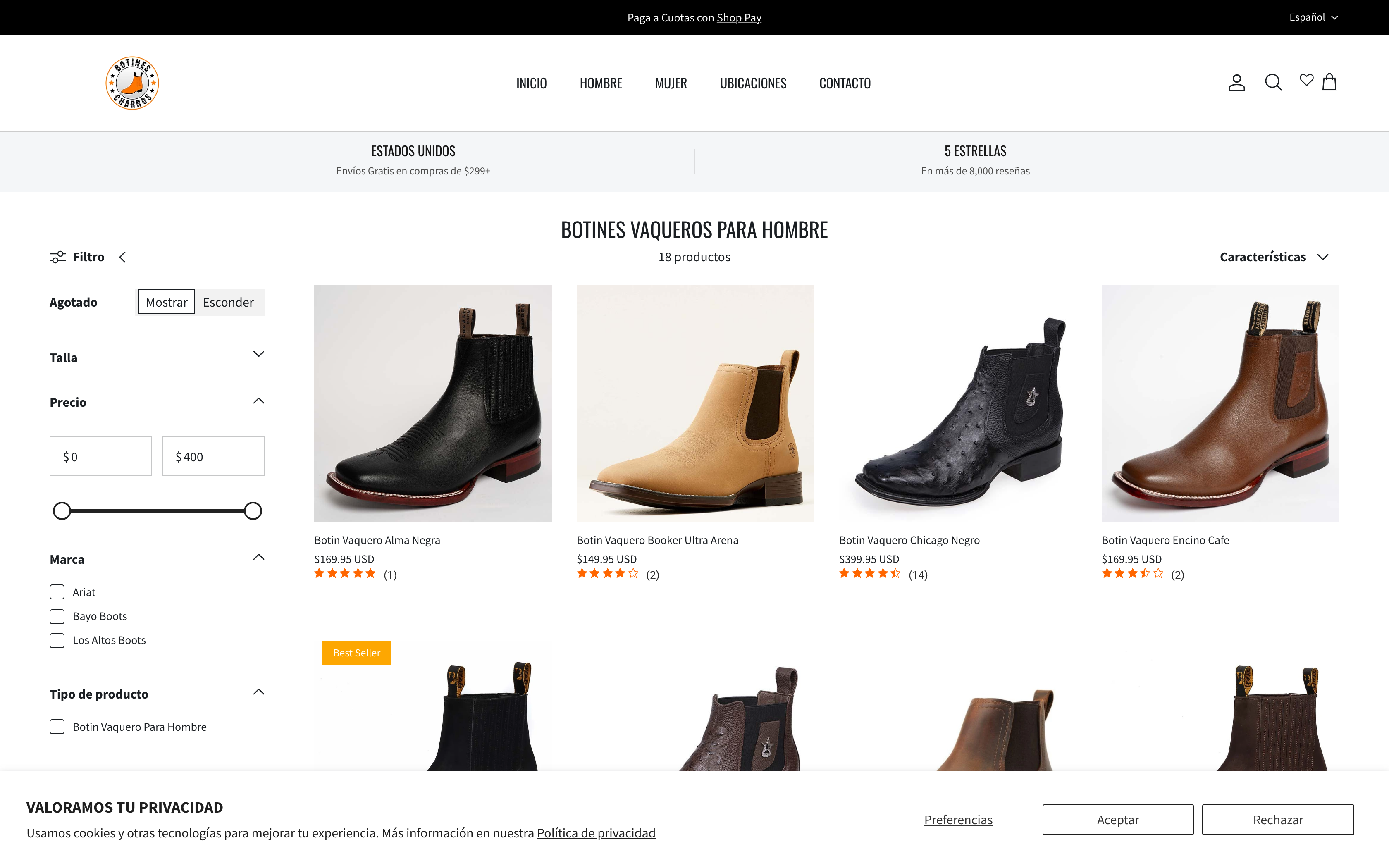 Botines Charros LLC screenshot 2