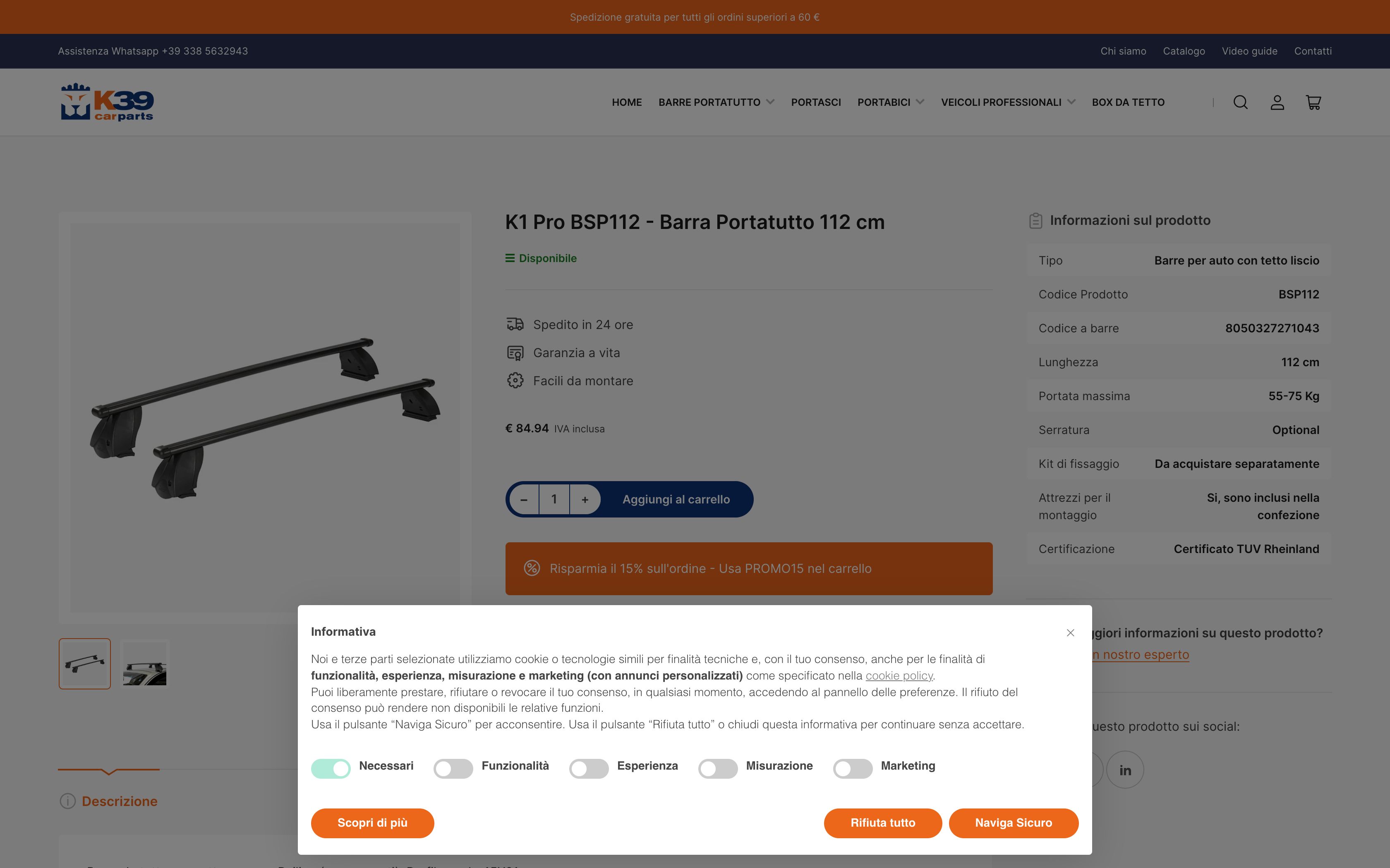K39 - Vendita online di barre portatutto per auto screenshot 6