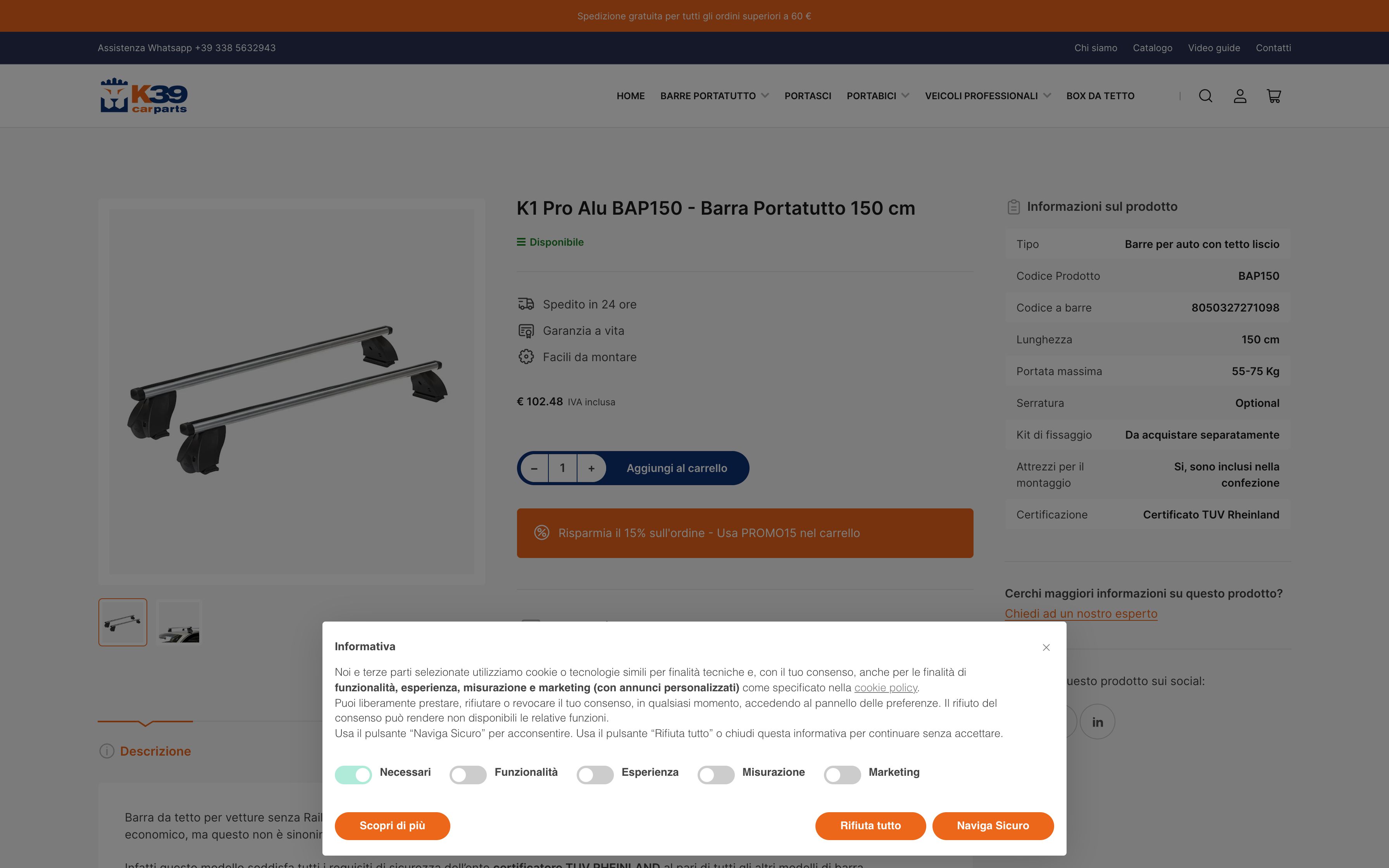 K39 - Vendita online di barre portatutto per auto screenshot 3