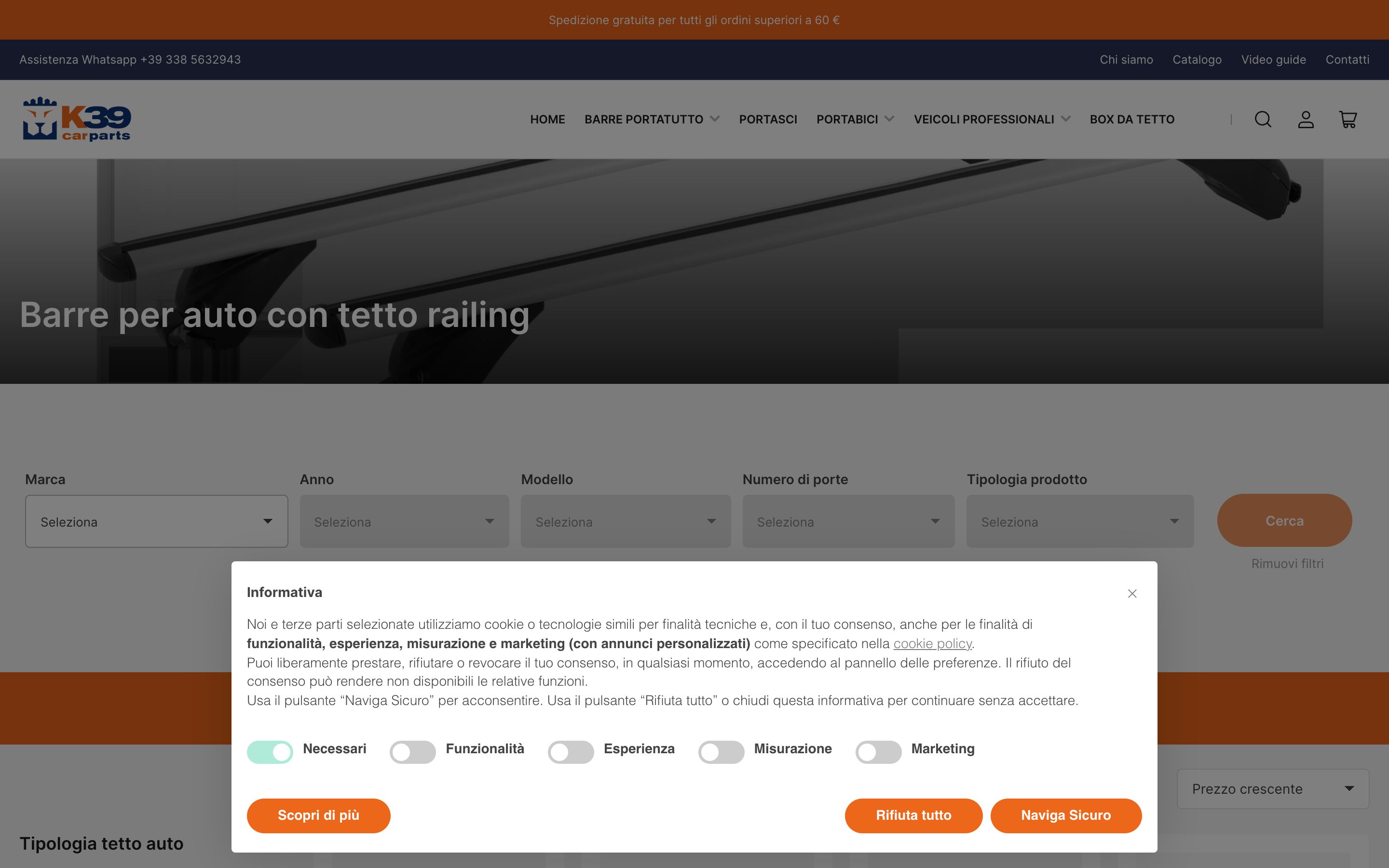 K39 - Vendita online di barre portatutto per auto