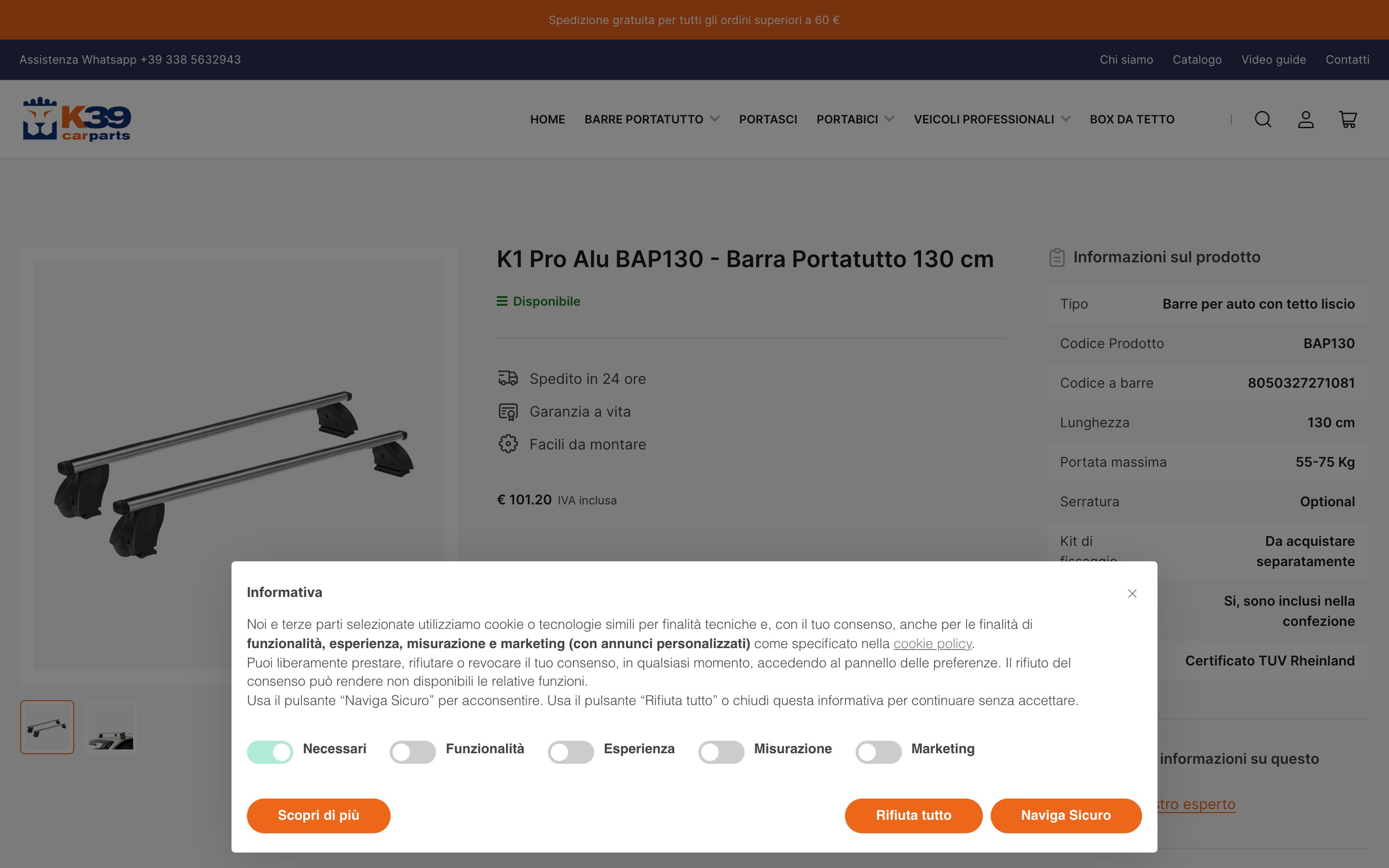 K39 - Vendita online di barre portatutto per auto screenshot 2
