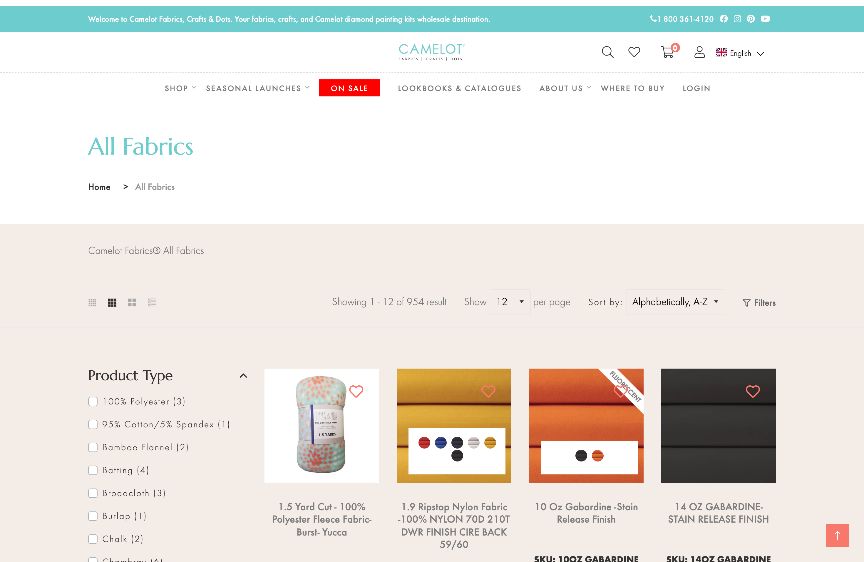 Camelot Fabrics - Theme & Website Development screenshot 2