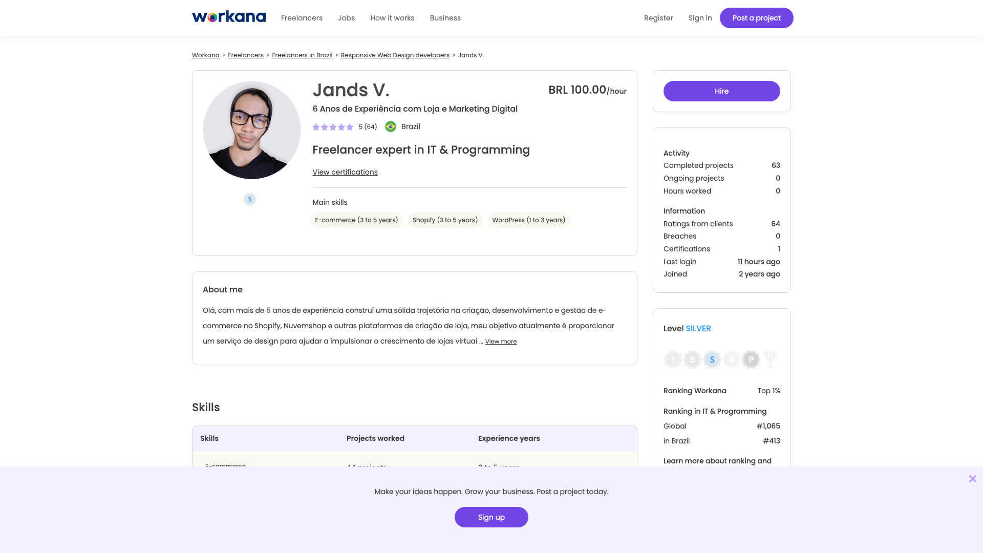Confira o meu portfólio de trabalhos no Workana