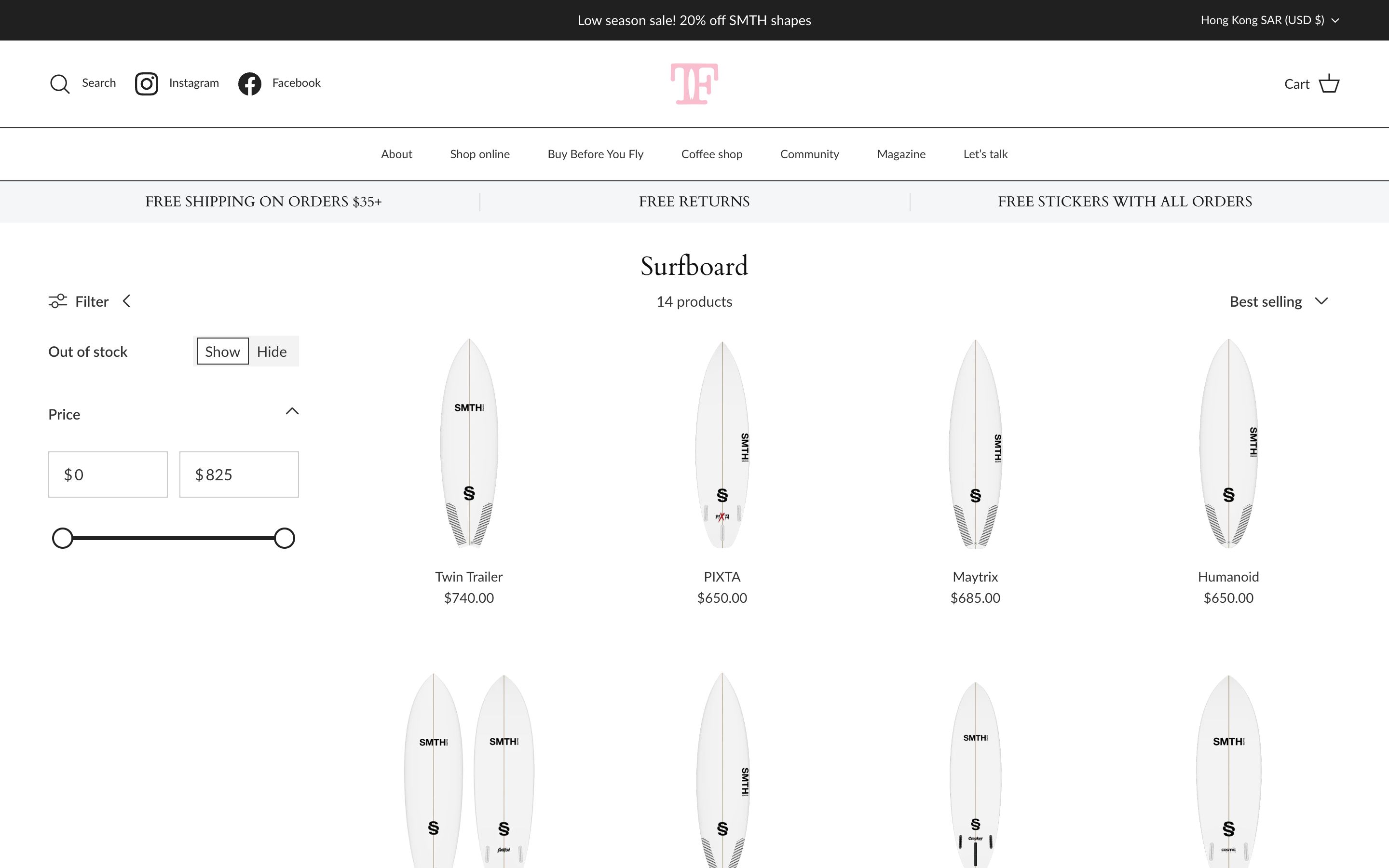 TwinFin Surf | Surfboard and Accessories Ecommerce Website screenshot 2