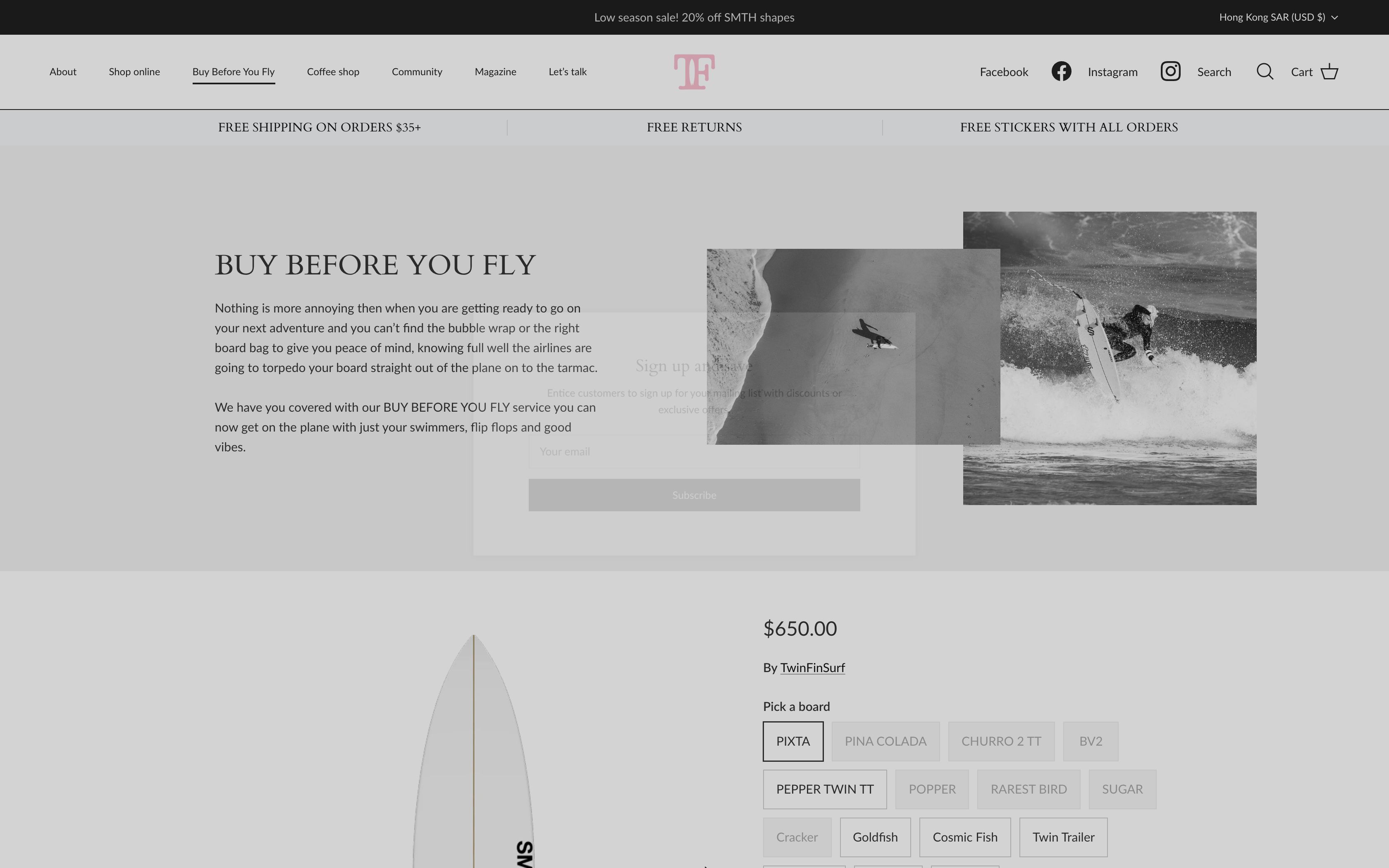 TwinFin Surf | Surfboard and Accessories Ecommerce Website screenshot 5