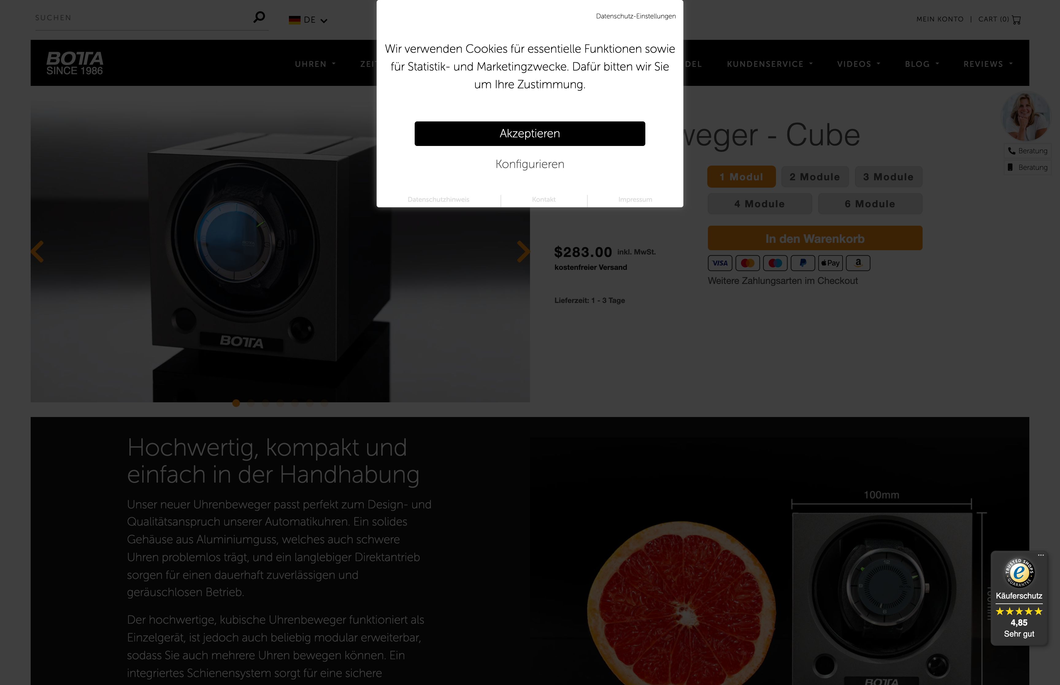 Migration zu Shopify & High-End Custom Design für botta-design.de screenshot 3