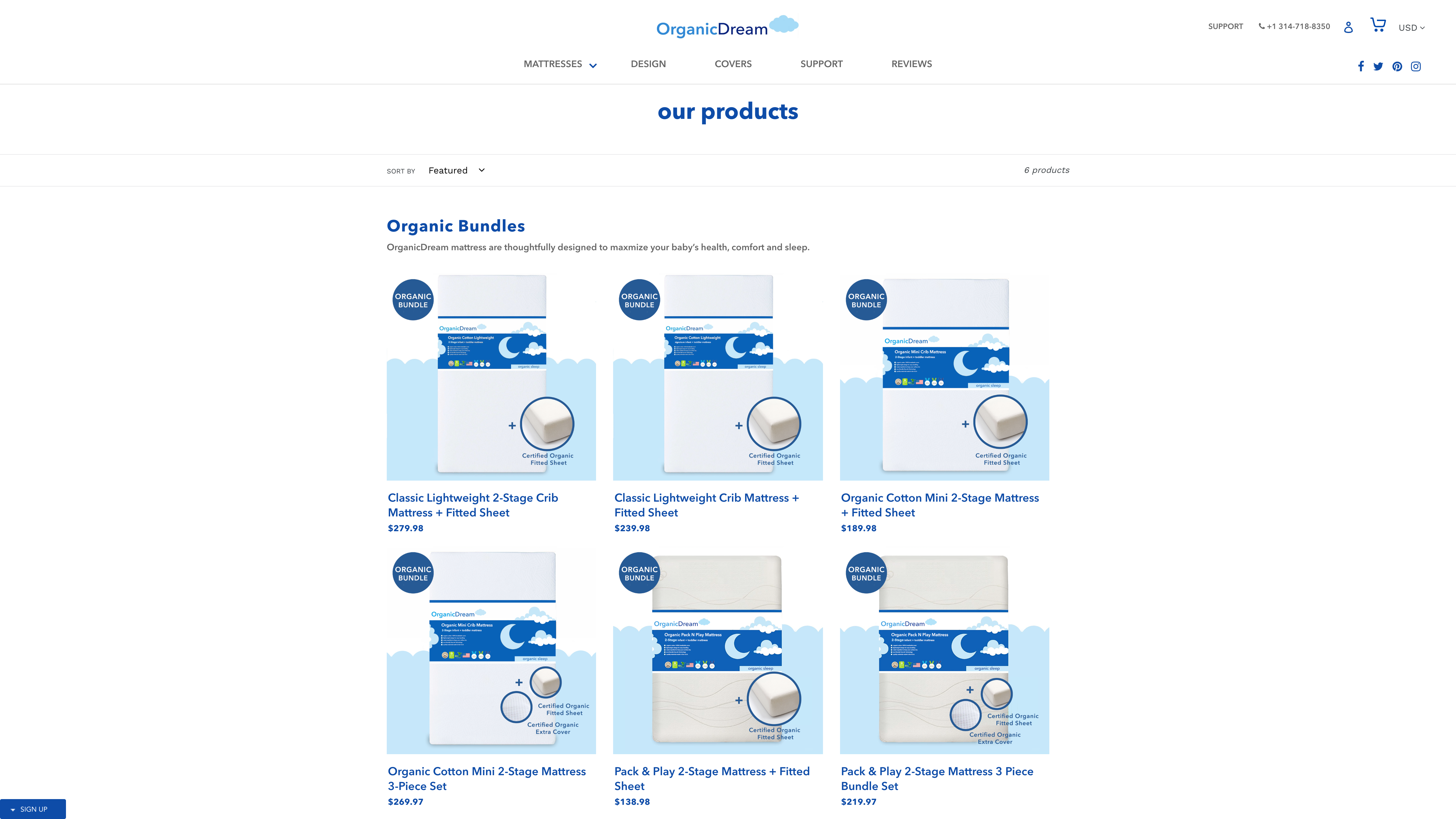 Online mattresses selling website screenshot