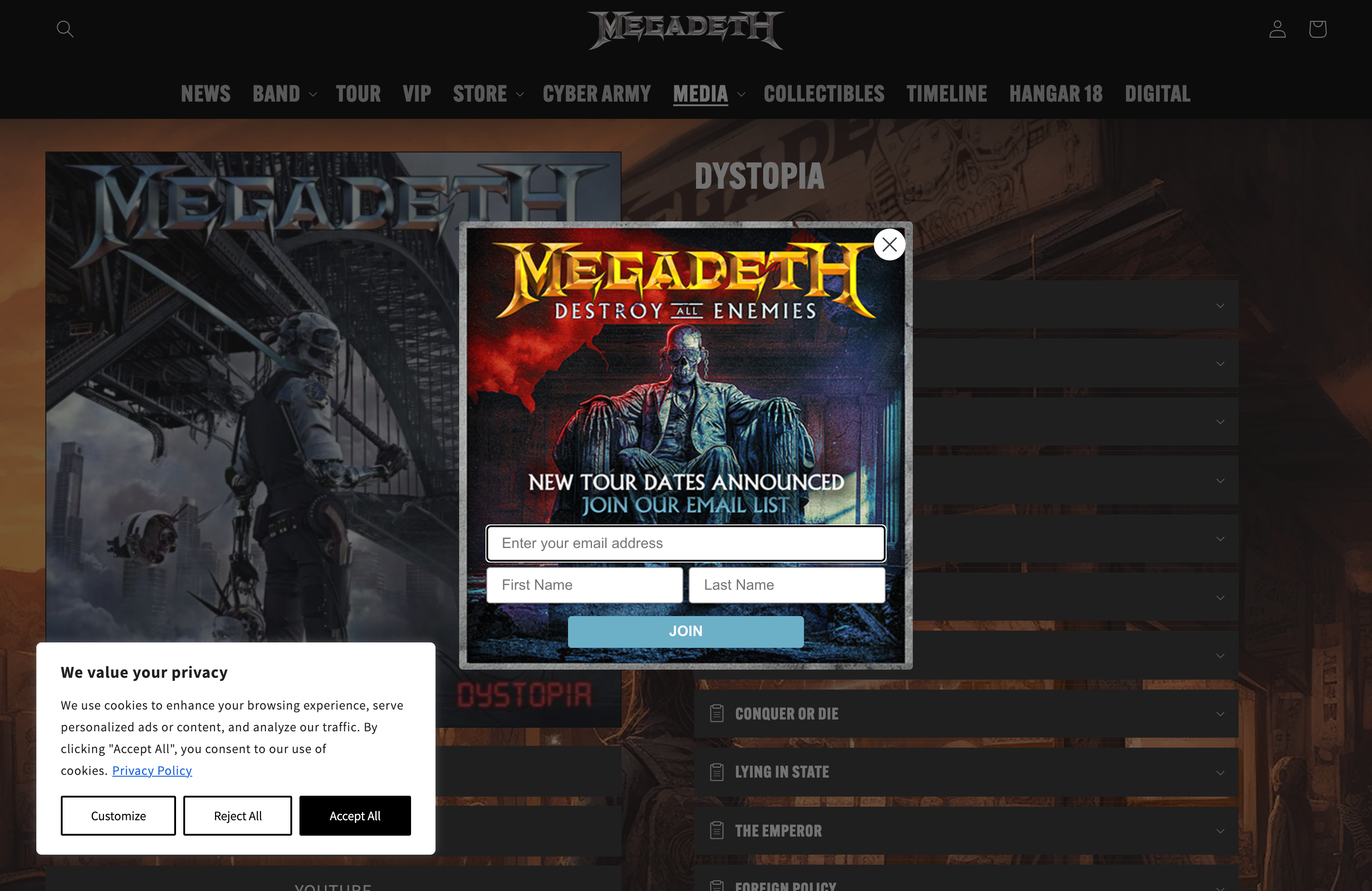 Megadeth - Shopify Plus, Web Design, Fan Club & VIP Solutions screenshot 5