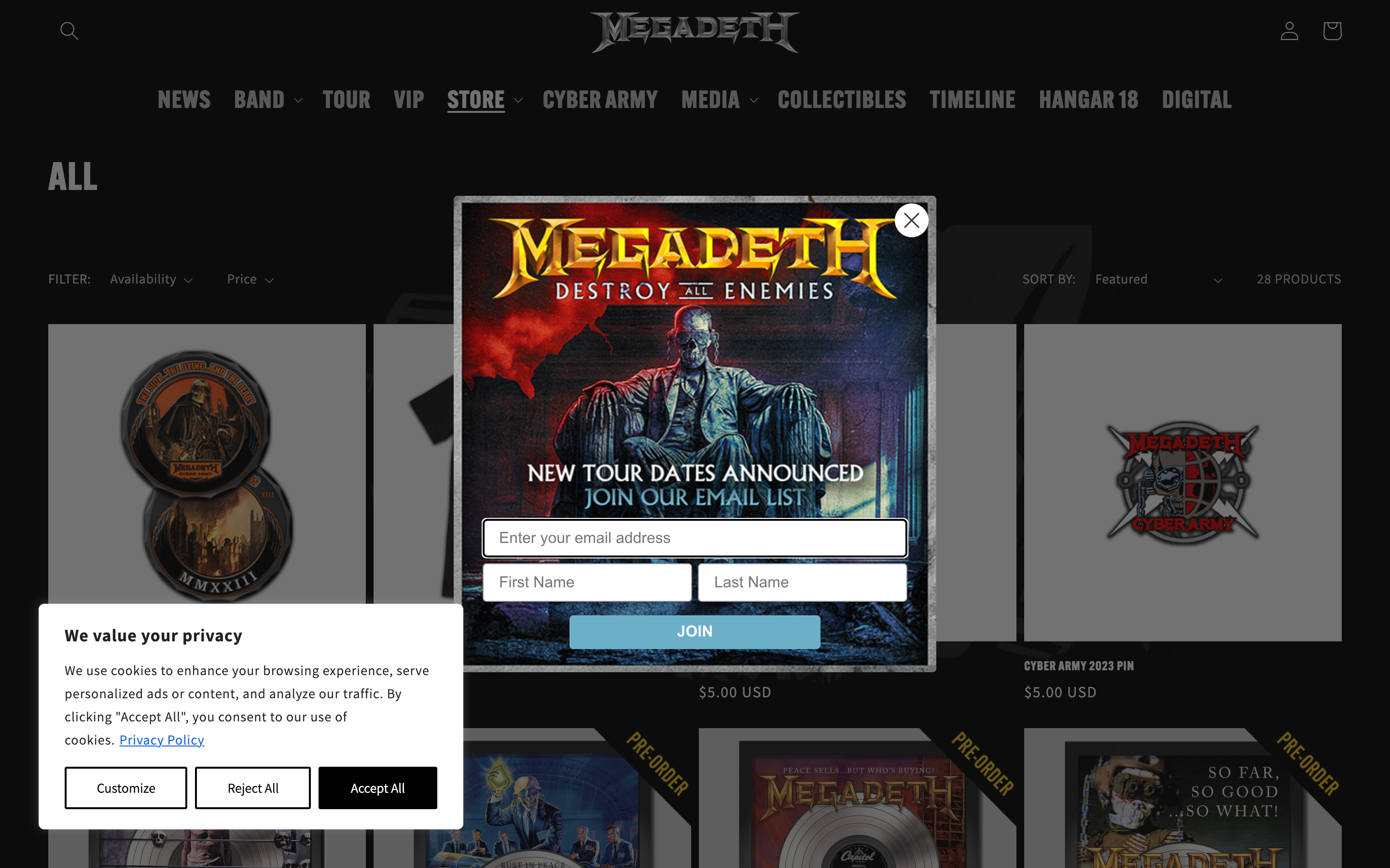 Megadeth - Shopify Plus, Web Design, Fan Club & VIP Solutions screenshot