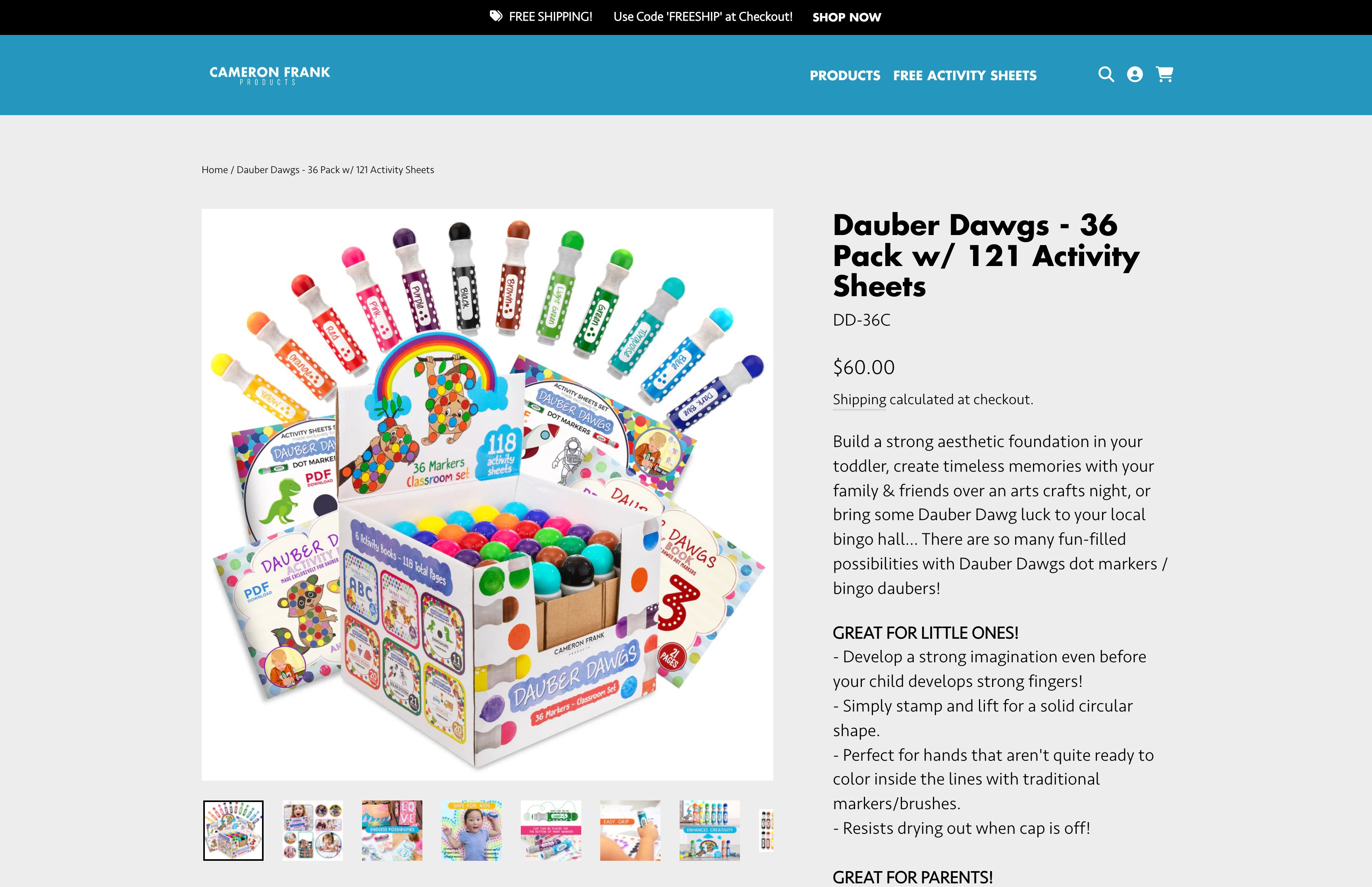 Cameron Frank products - Website design screenshot 4