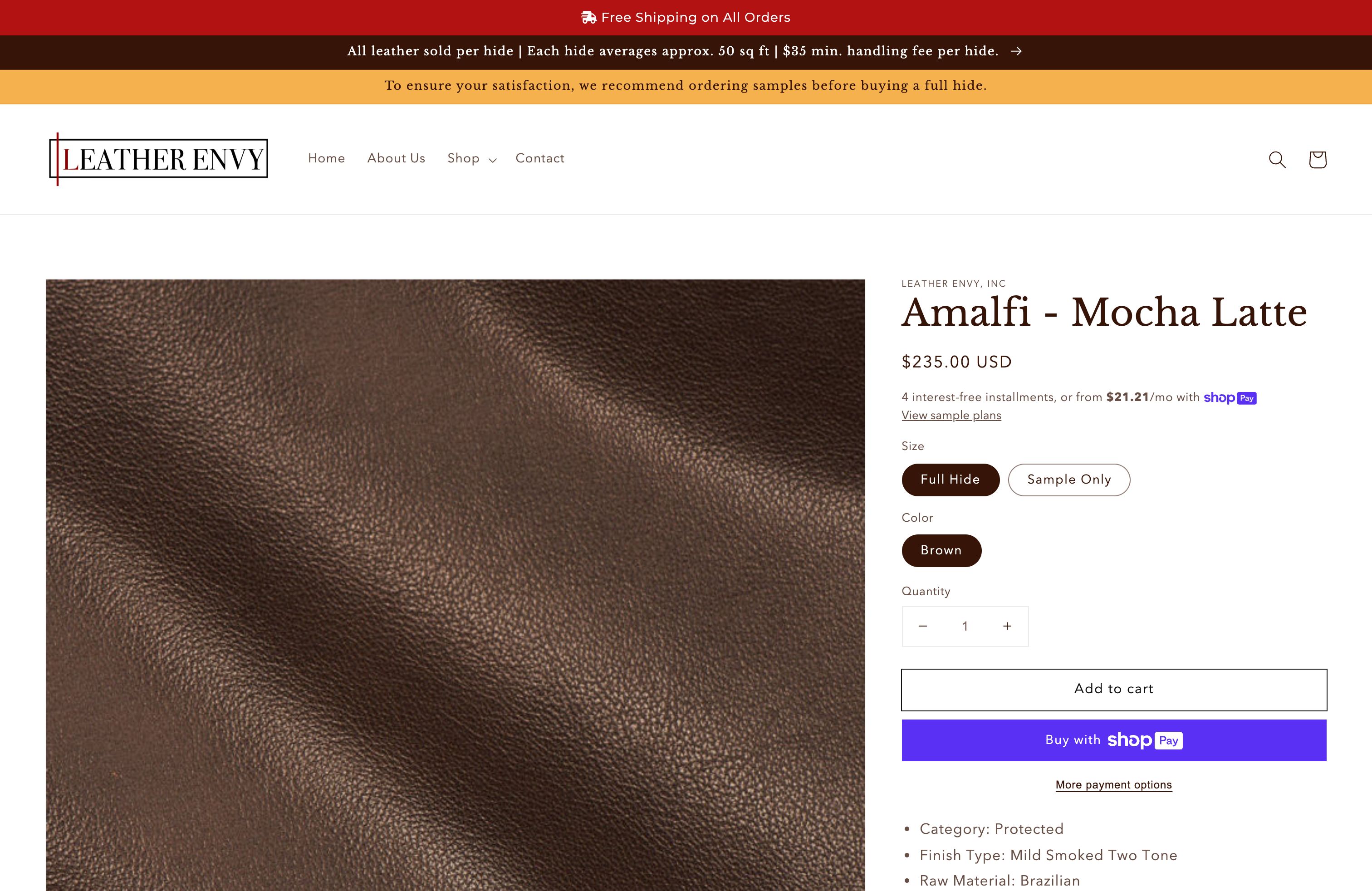 Leather Envy website development screenshot 3