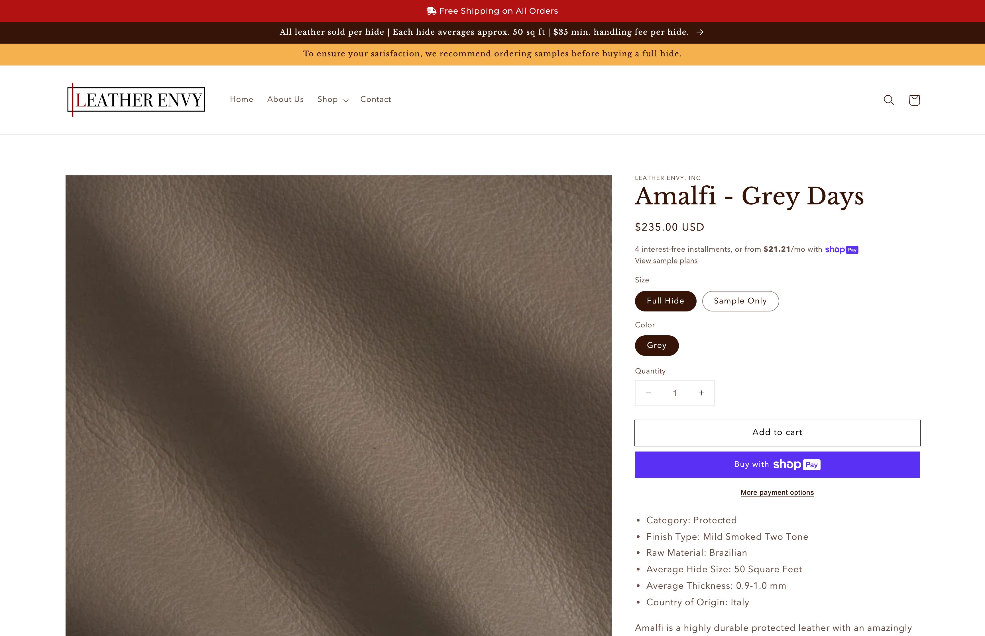 Leather Envy website development screenshot 2
