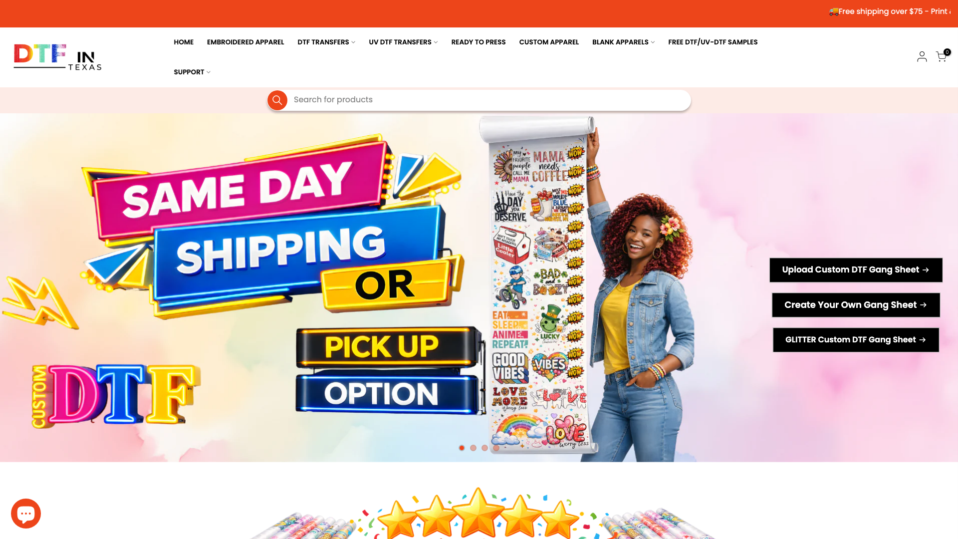 DTF printing website with gang sheet builder
