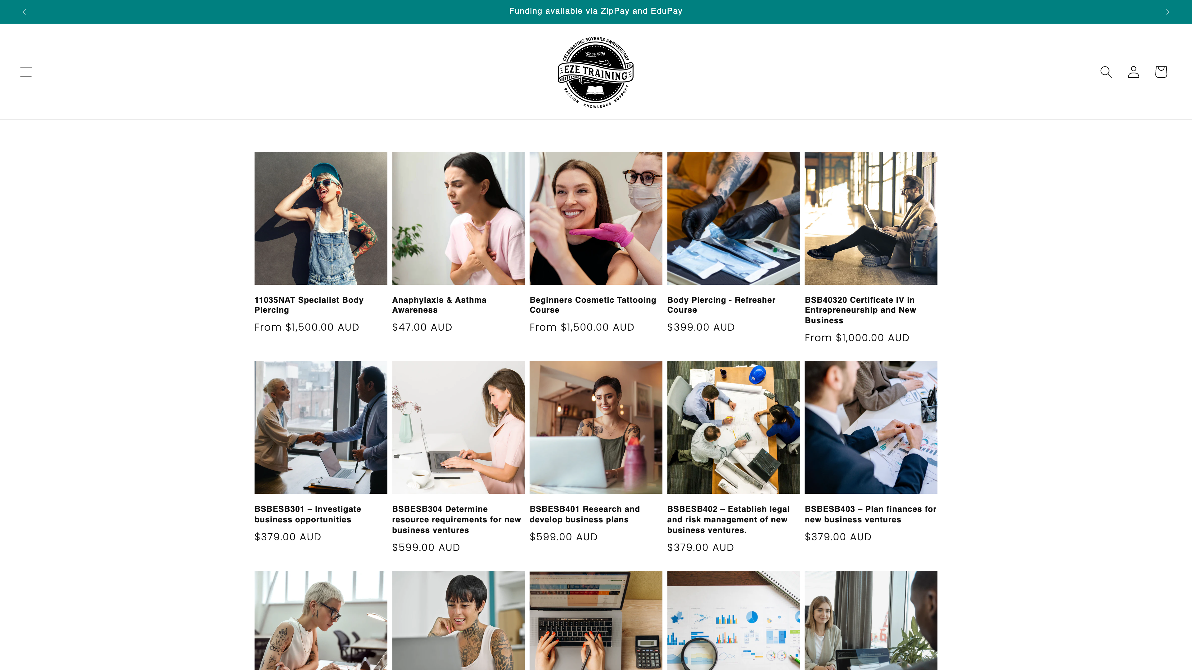 Eze Training, Courses, migration from WordPress screenshot