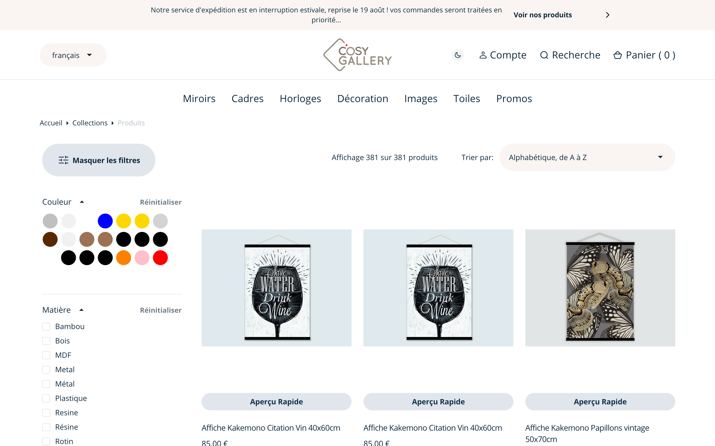Cosy Gallery - Site e-commerce B2C de décoration screenshot
