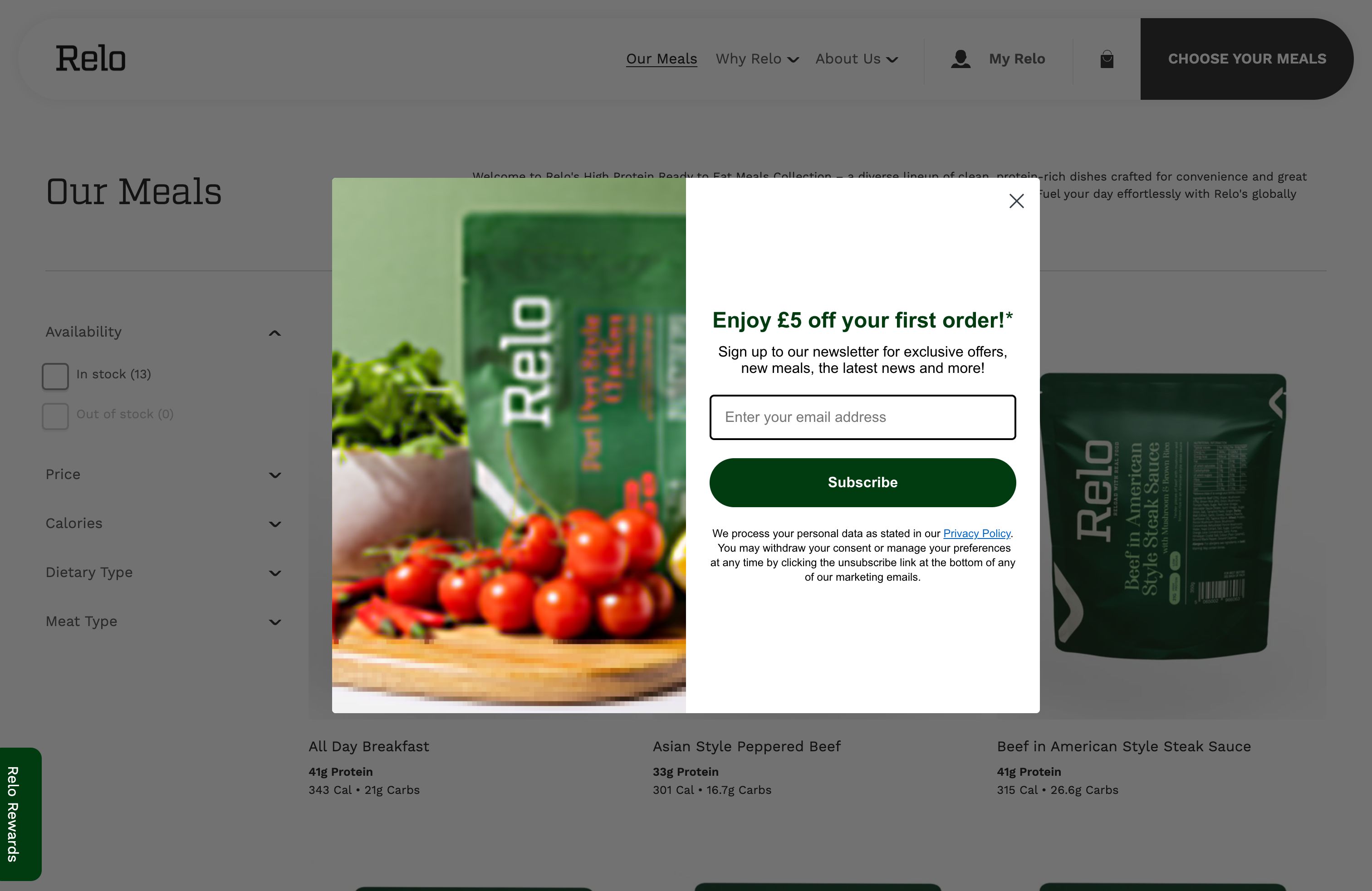 Relo - Performance Meals Shopify Implementation screenshot