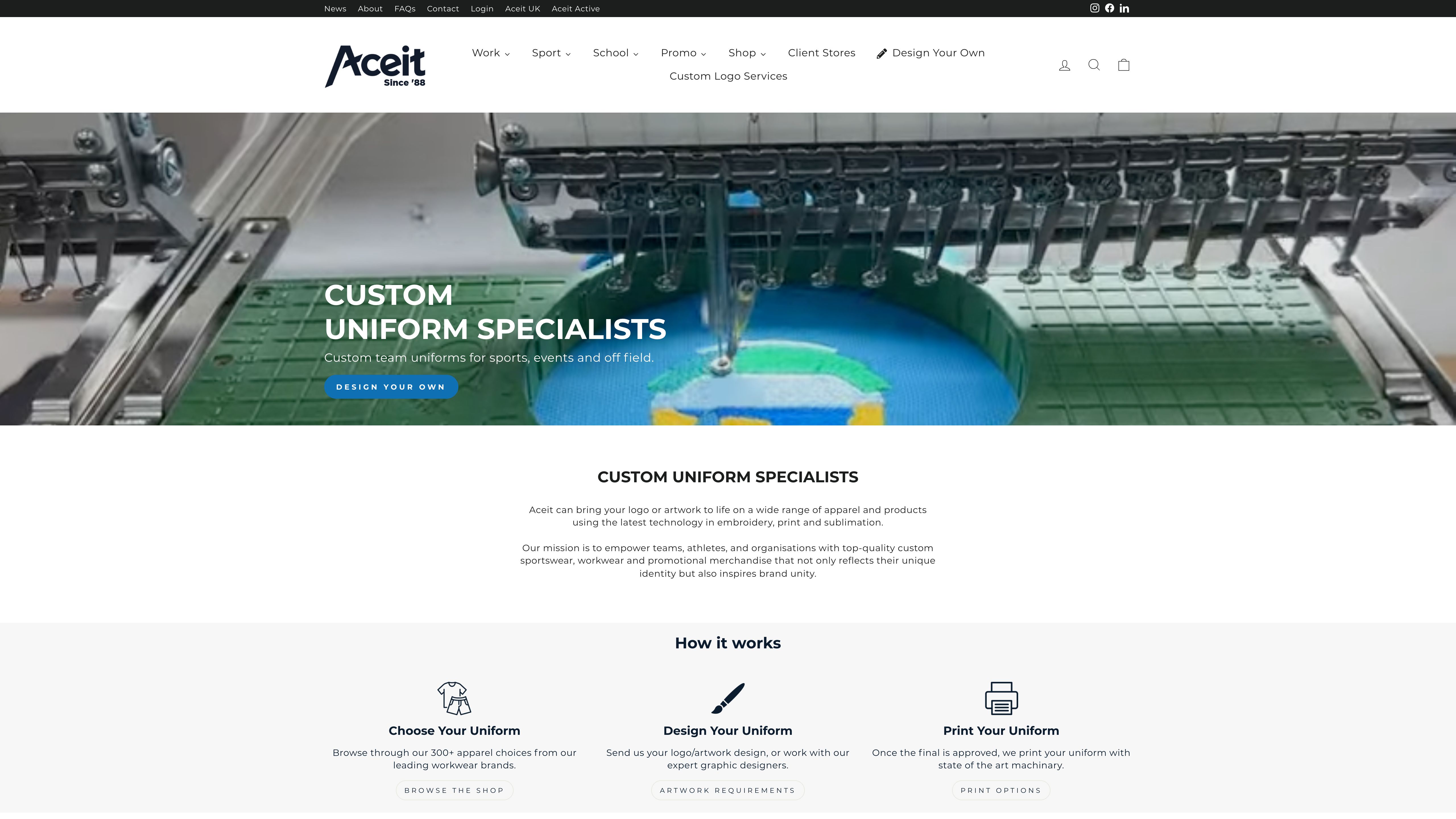 Custom Shopify Store Design for Aceit Uniform Specialists