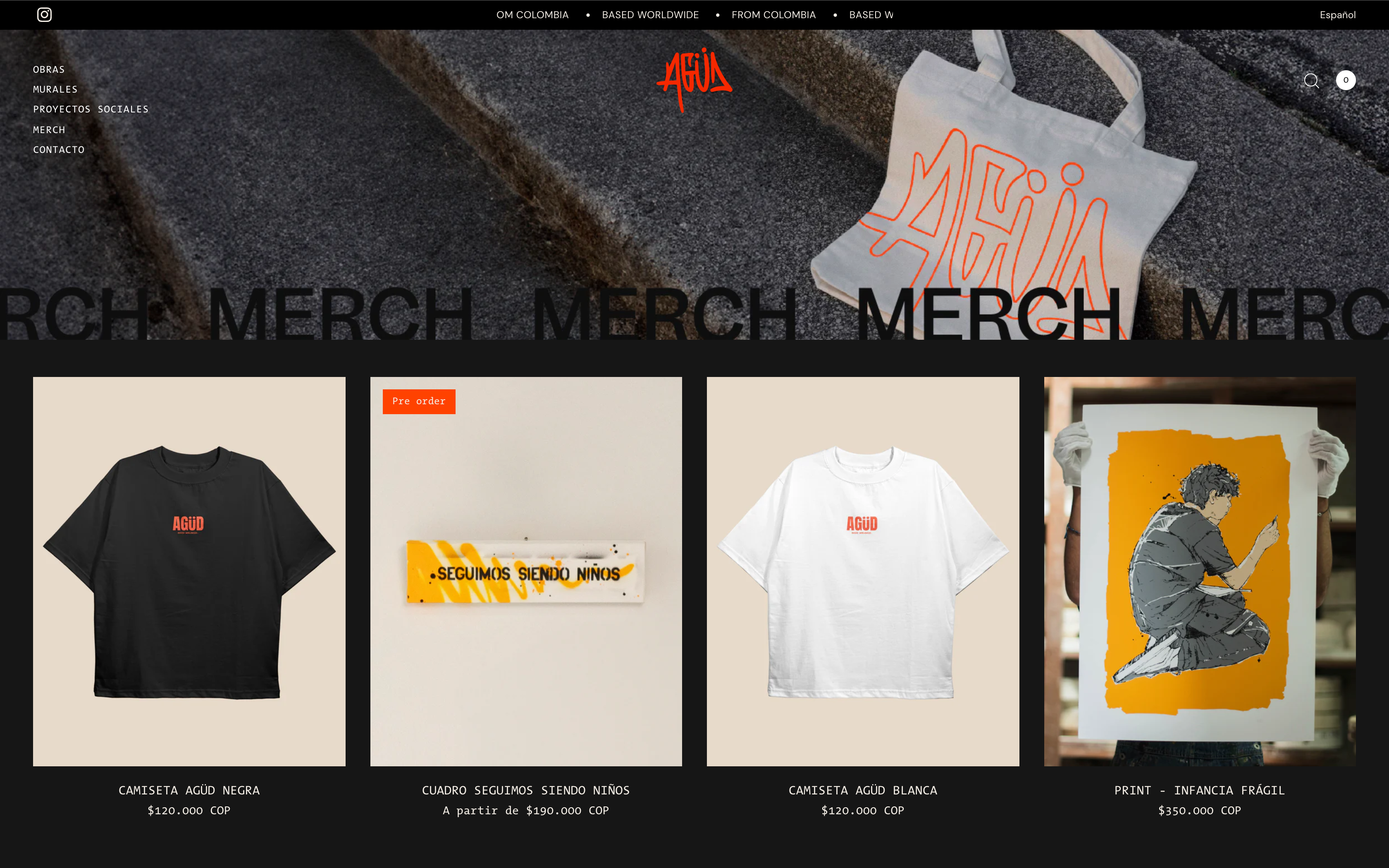 Web design for painter and muralist AGÜD.  screenshot