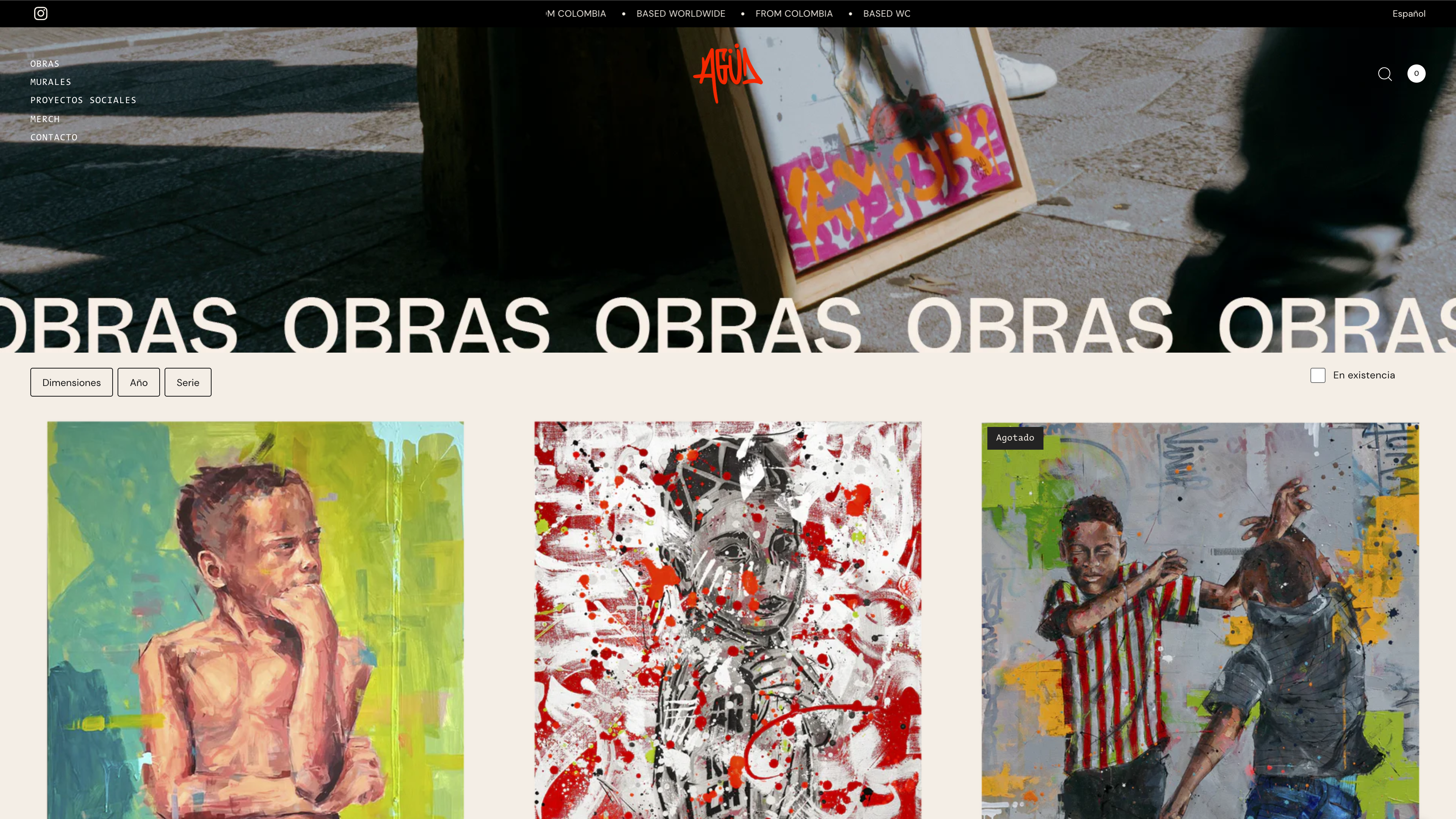 Web design for painter and muralist AGÜD.  screenshot 4