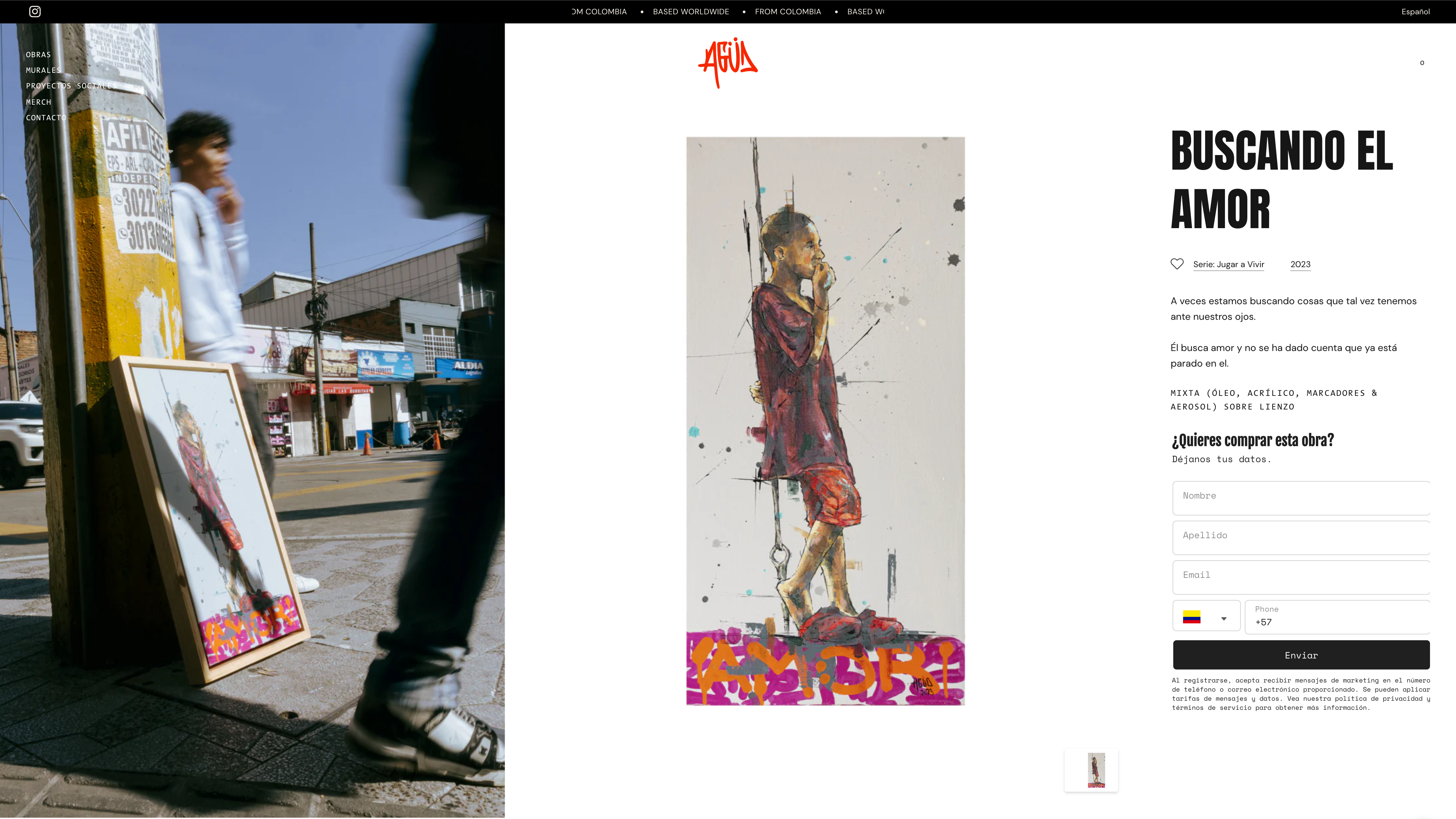 Web design for painter and muralist AGÜD.  screenshot 2