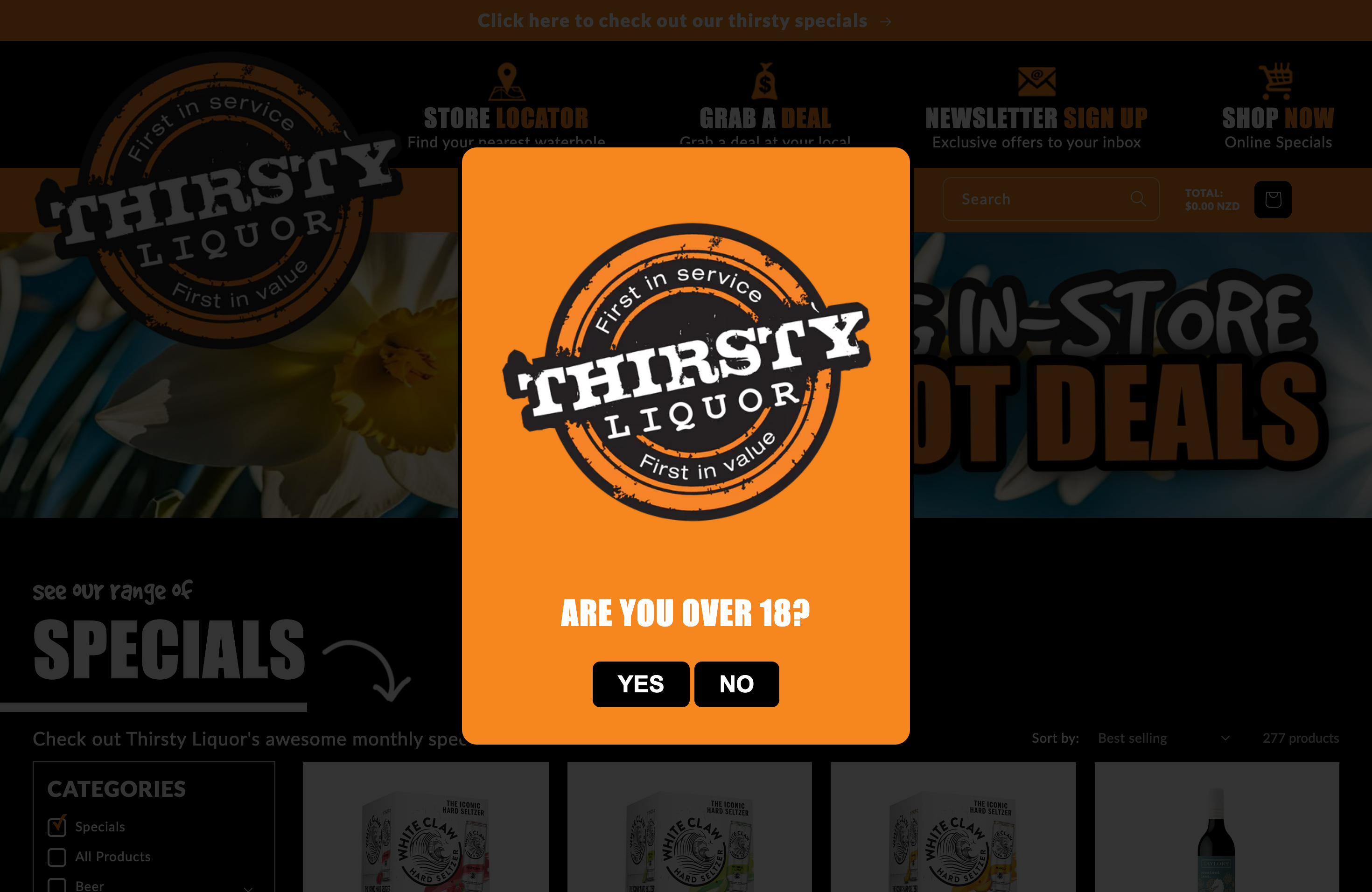 Thirsty Liquor National Website screenshot 2