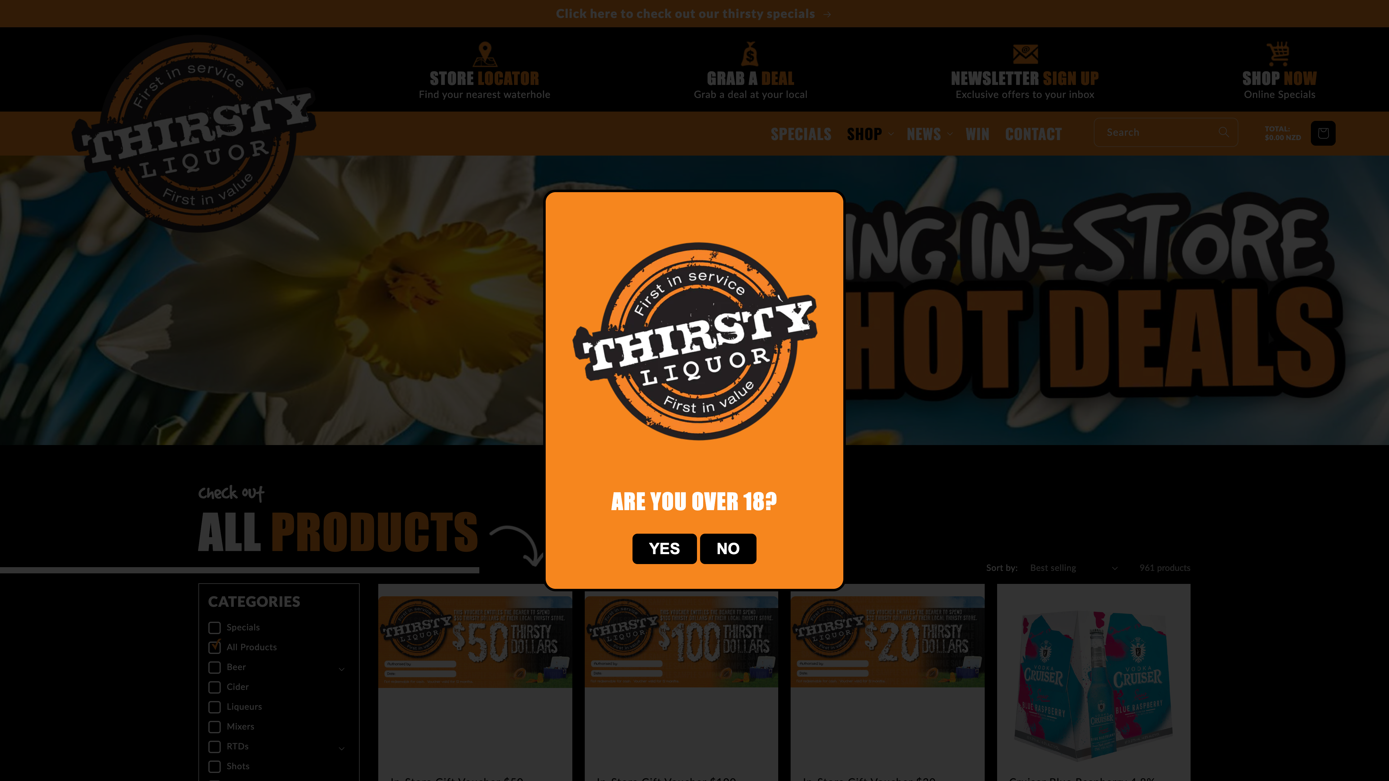 Thirsty Liquor National Website screenshot