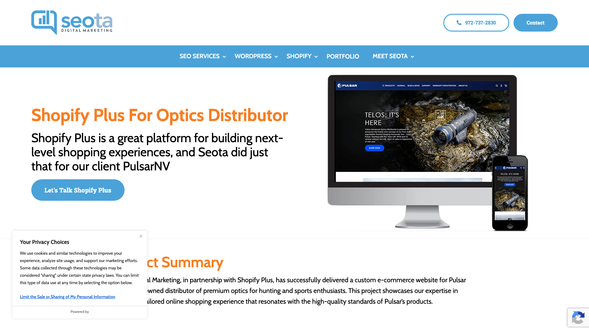 Shopify Plus Design for Premium Optics Brand
