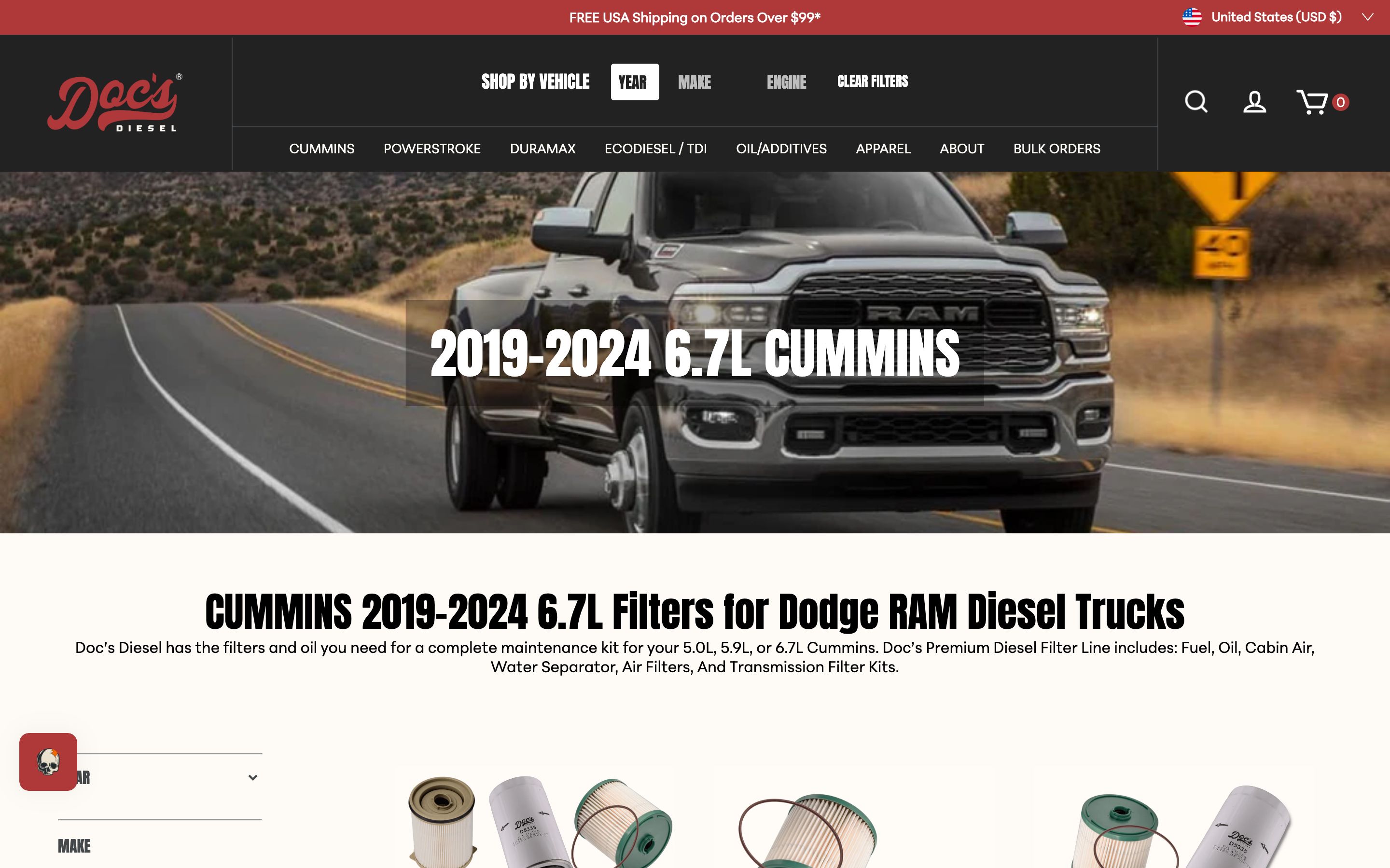 Custom UX/UI, Development + CRO, Search for Diesel Filters screenshot