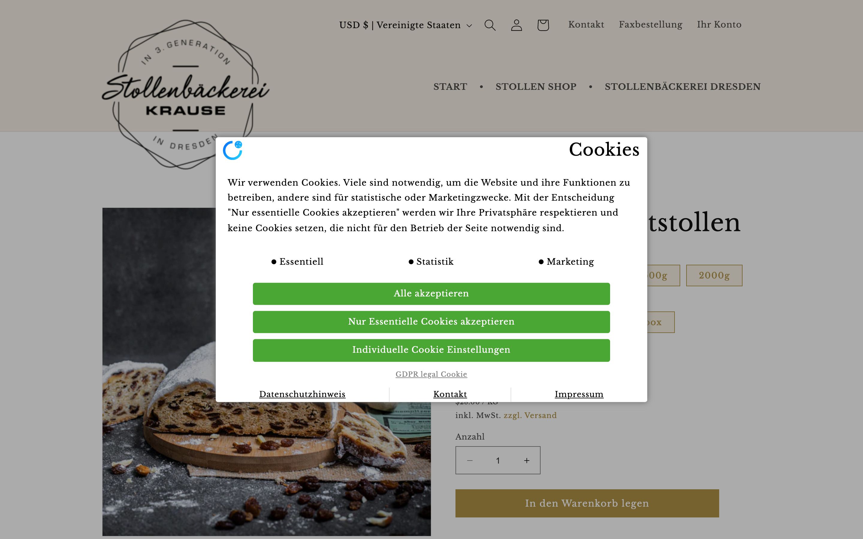 Migration zu Shopify - stollenbaeckerei-krause.de screenshot 3