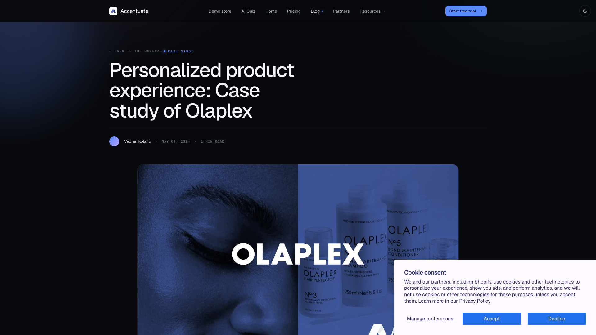 Personalized product experience for Olaplex screenshot