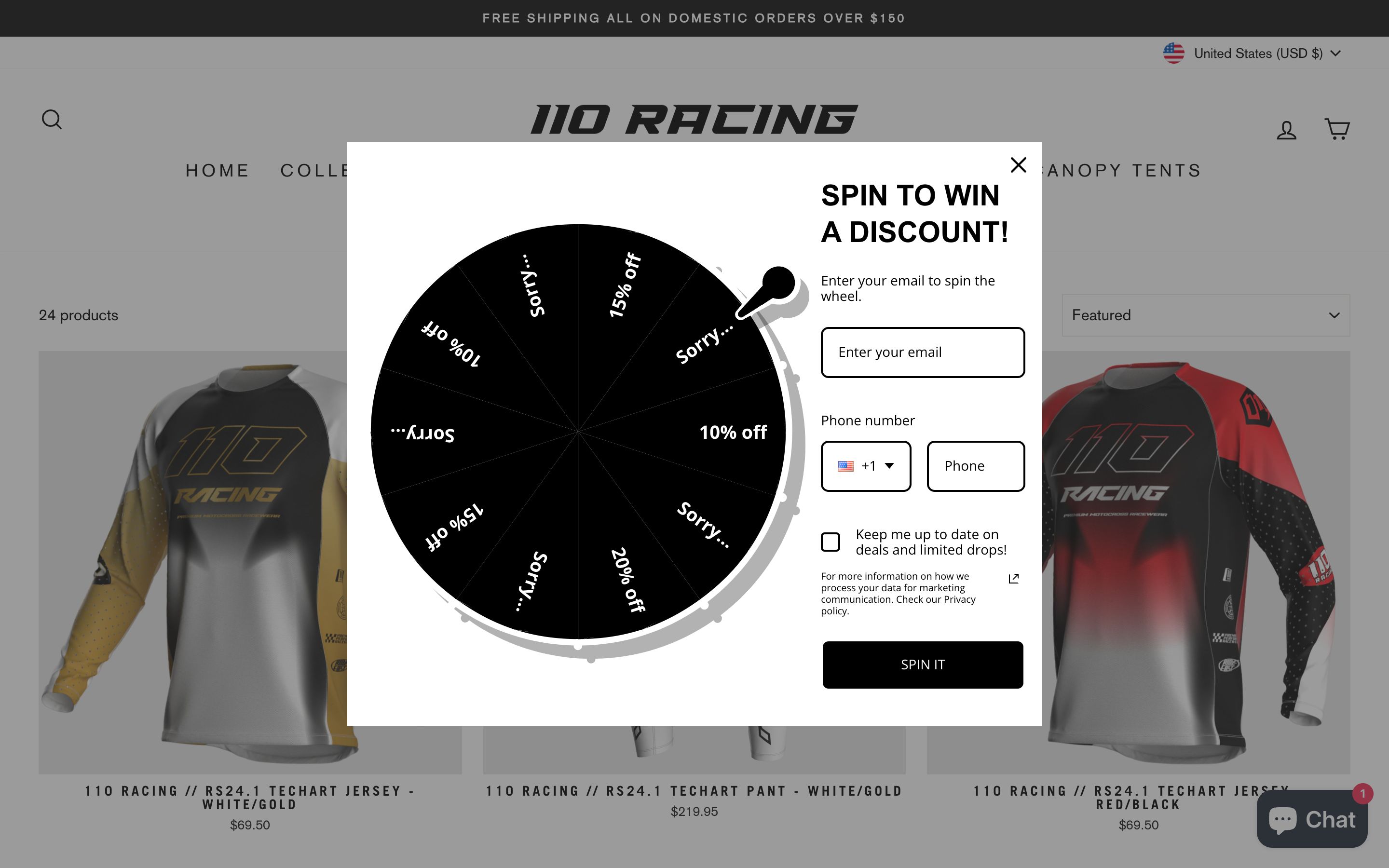 Custom Designed & Developed Store for 110 Racing screenshot