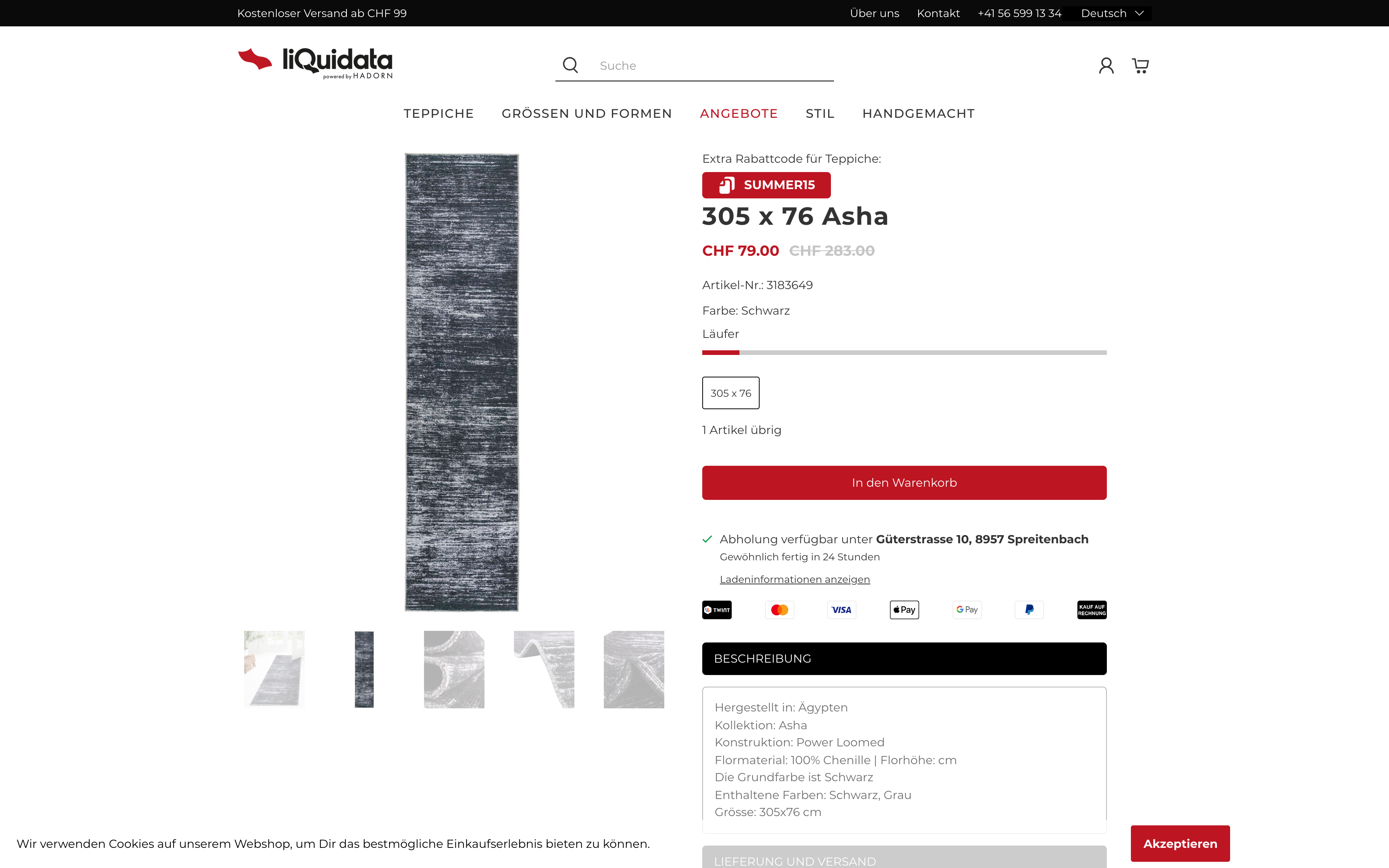 Entwicklung Onlineshop für Teppich-Multiunternehmen Hadorn screenshot 4