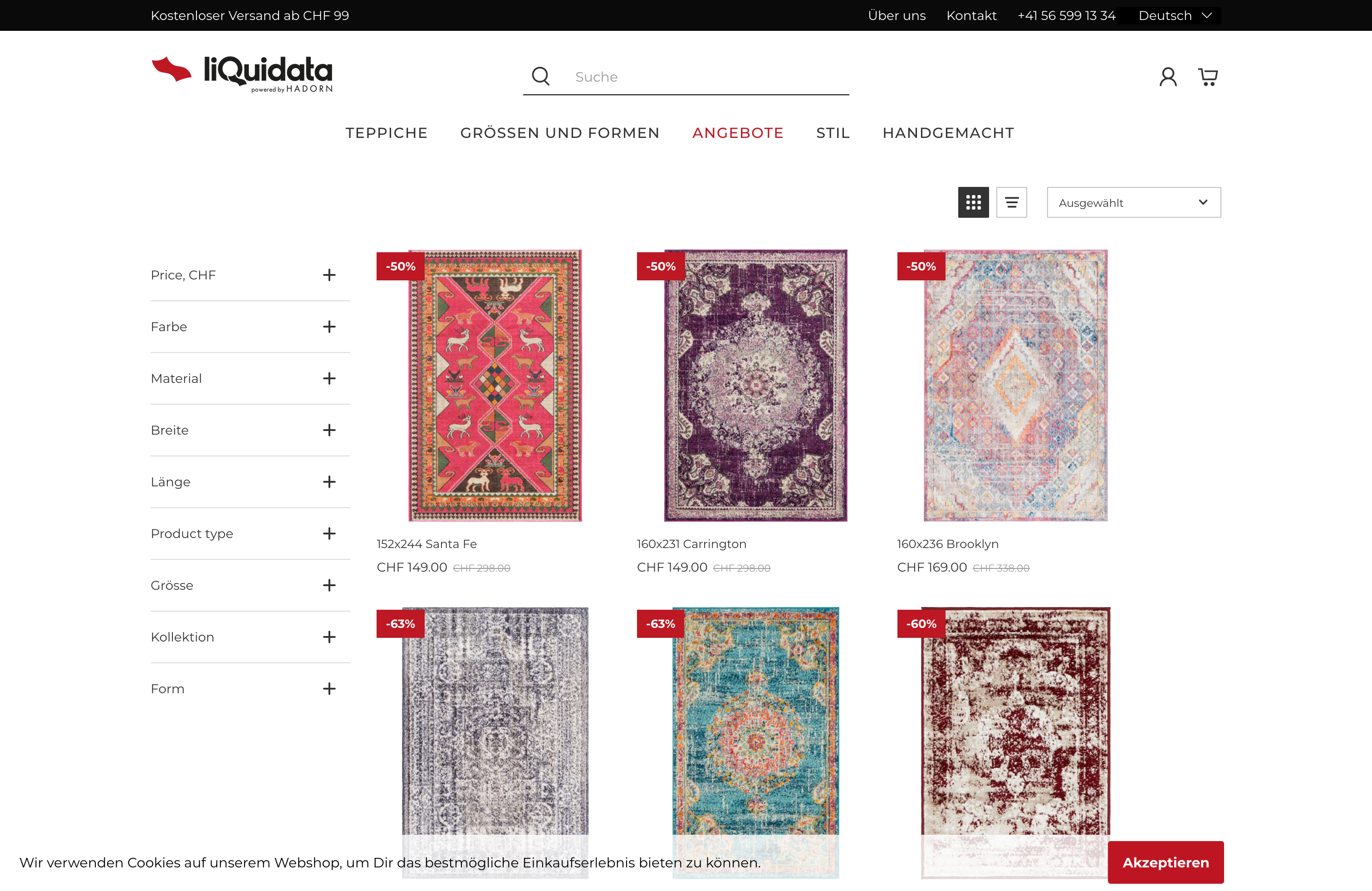 Entwicklung Onlineshop für Teppich-Multiunternehmen Hadorn screenshot 2