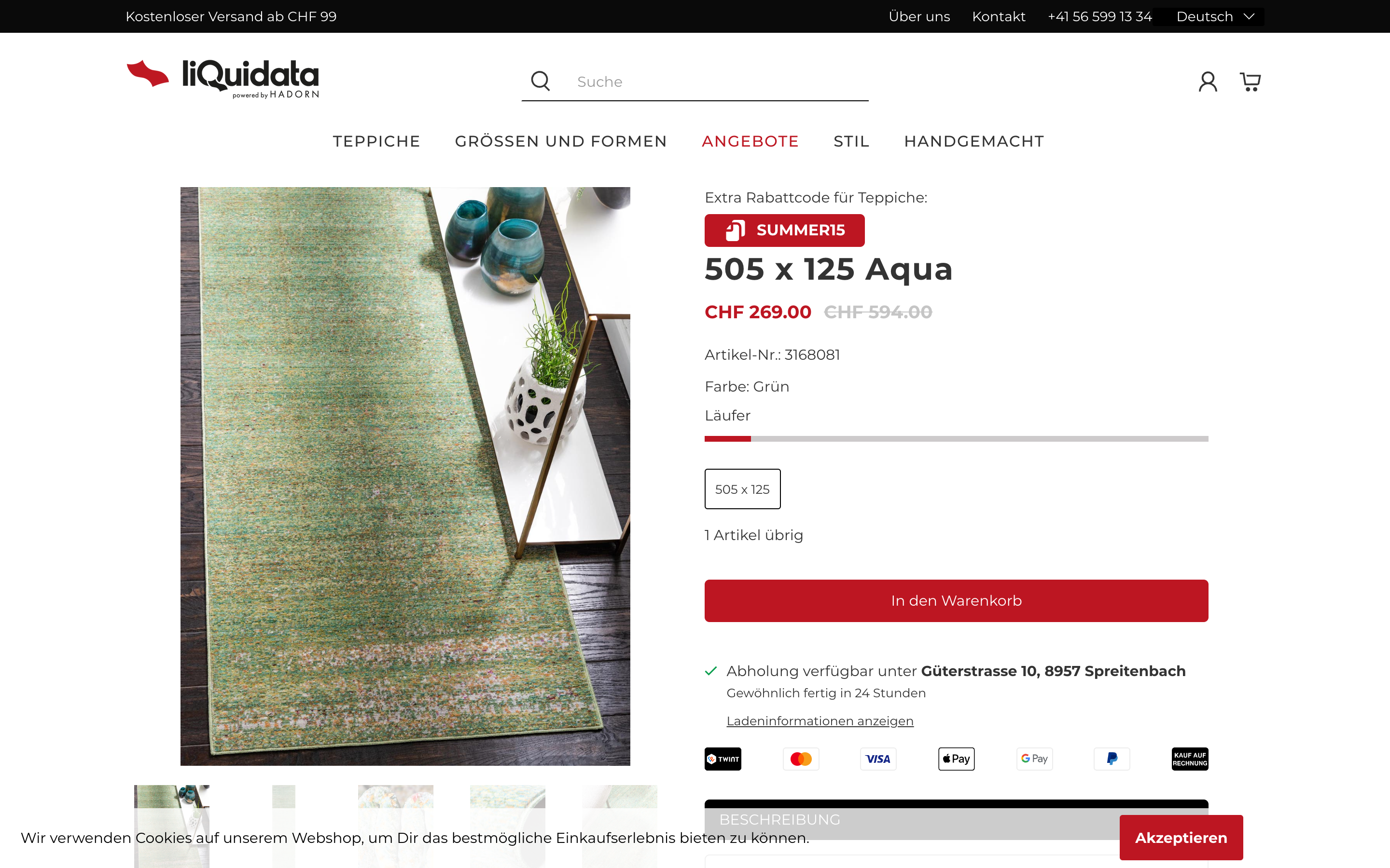 Entwicklung Onlineshop für Teppich-Multiunternehmen Hadorn screenshot 3