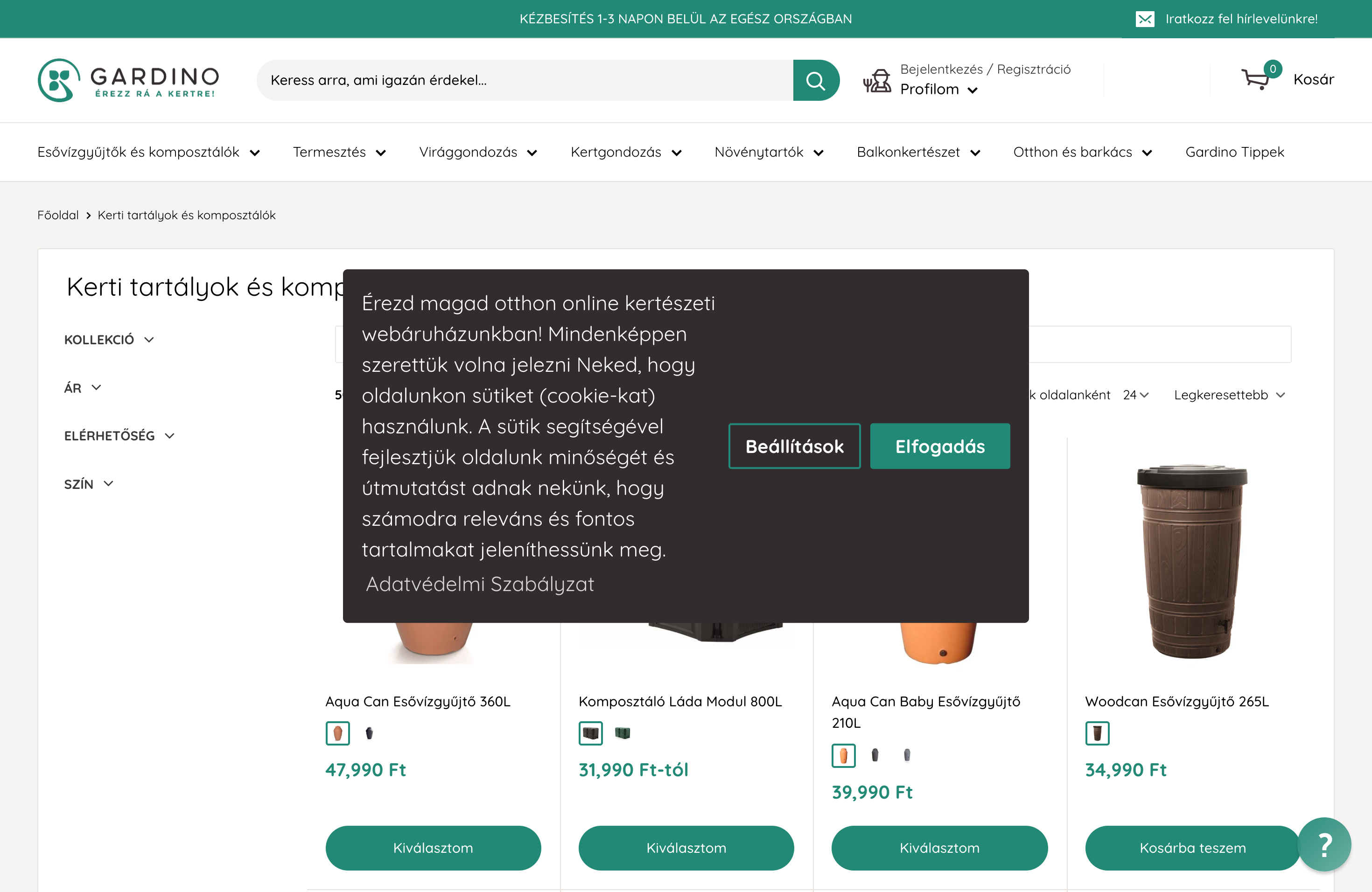 Gardino Shopify store building screenshot 2