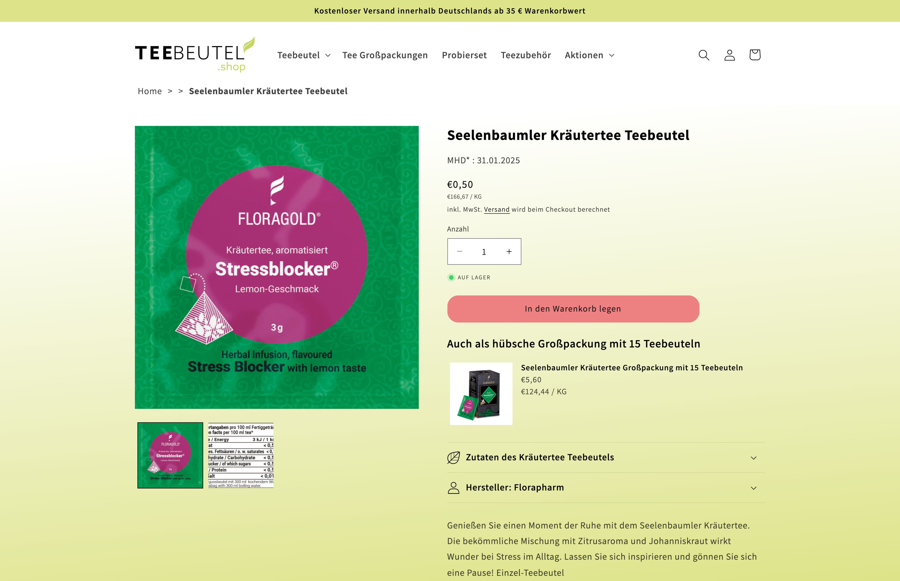Teebeutel Shop : Neuaufbau eines Shops mit Fokus auf Pagespeed und SEO screenshot 2