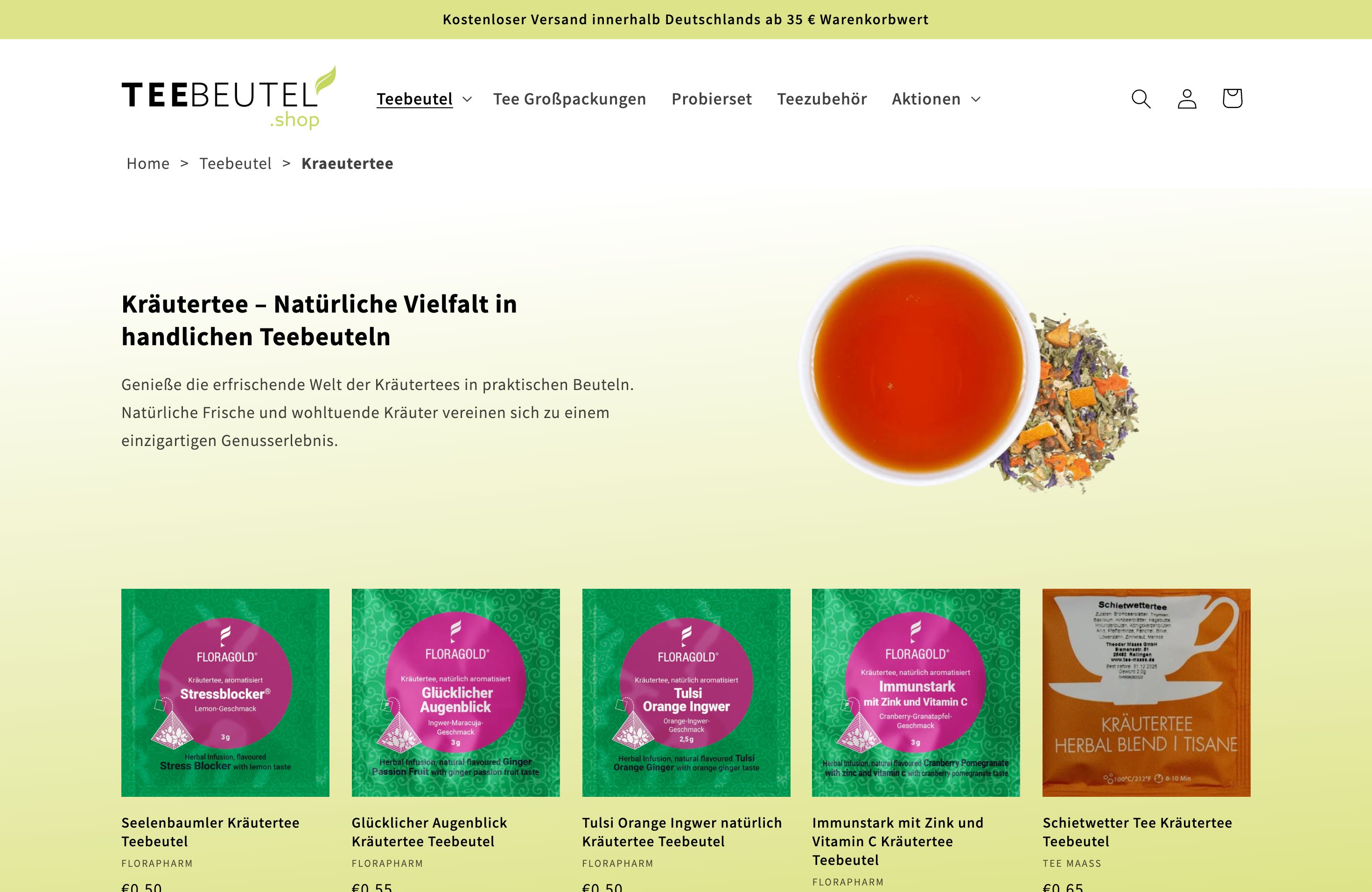 Teebeutel Shop : Neuaufbau eines Shops mit Fokus auf Pagespeed und SEO screenshot 6