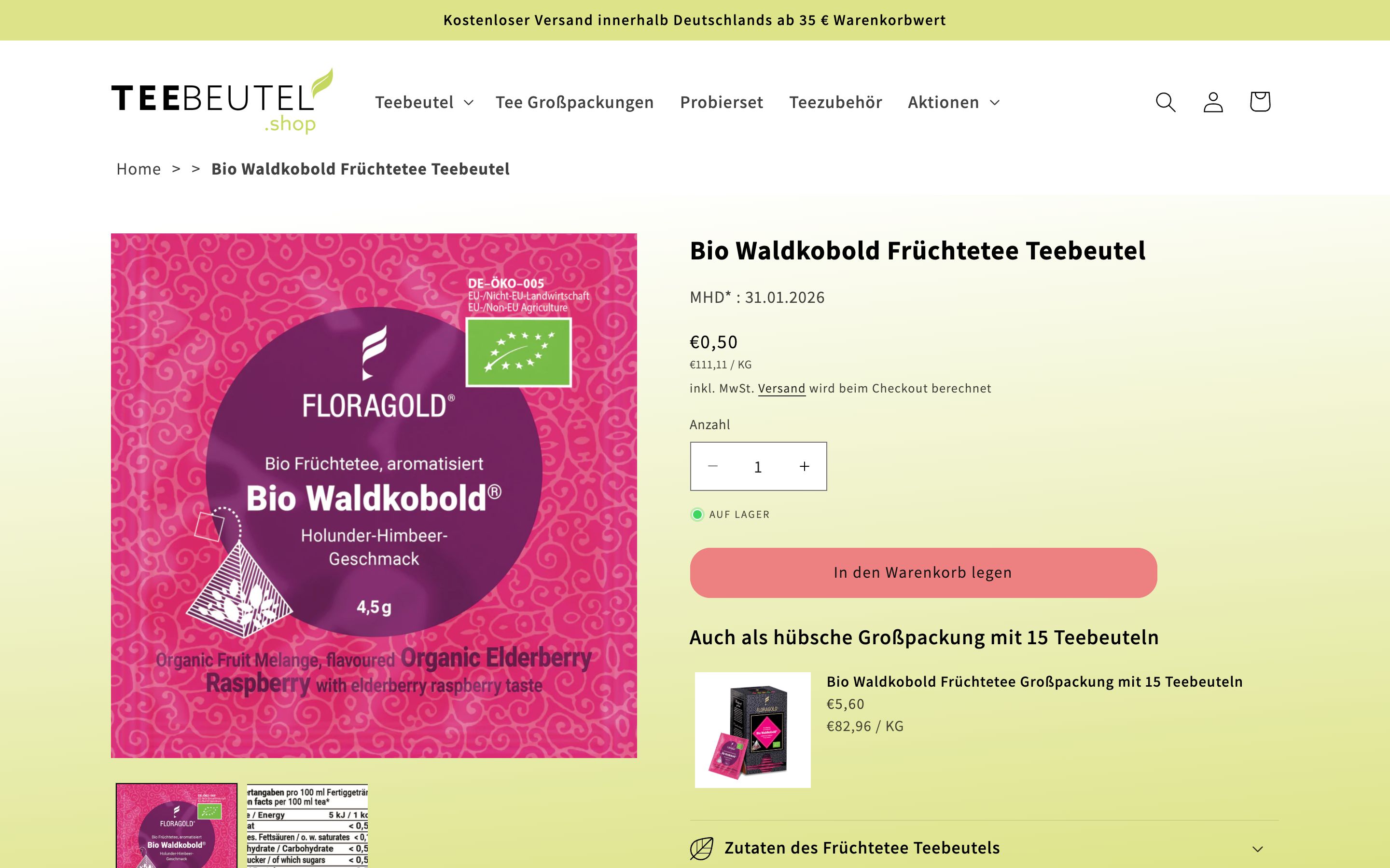 Teebeutel Shop : Neuaufbau eines Shops mit Fokus auf Pagespeed und SEO screenshot 4