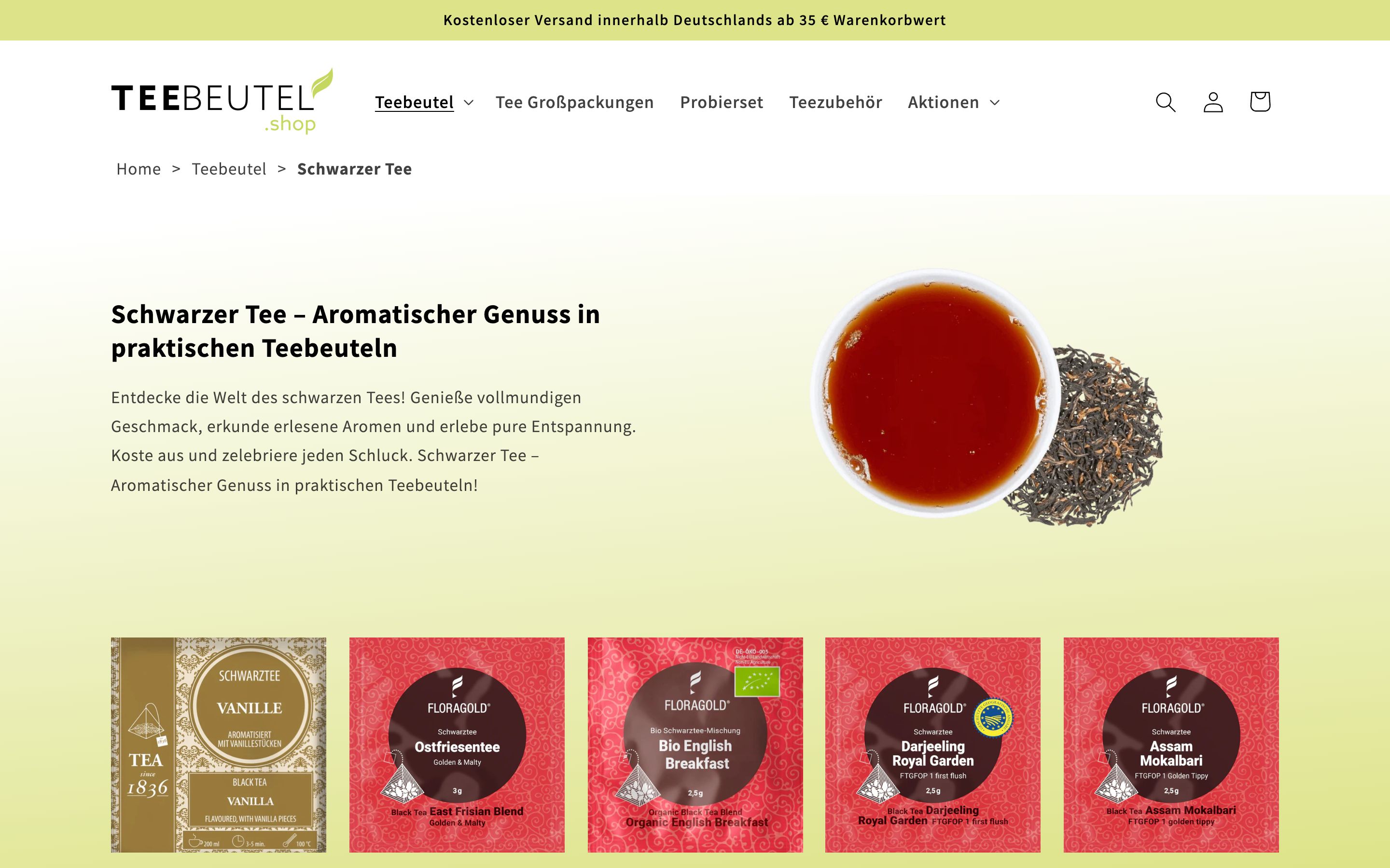 Teebeutel Shop : Neuaufbau eines Shops mit Fokus auf Pagespeed und SEO screenshot