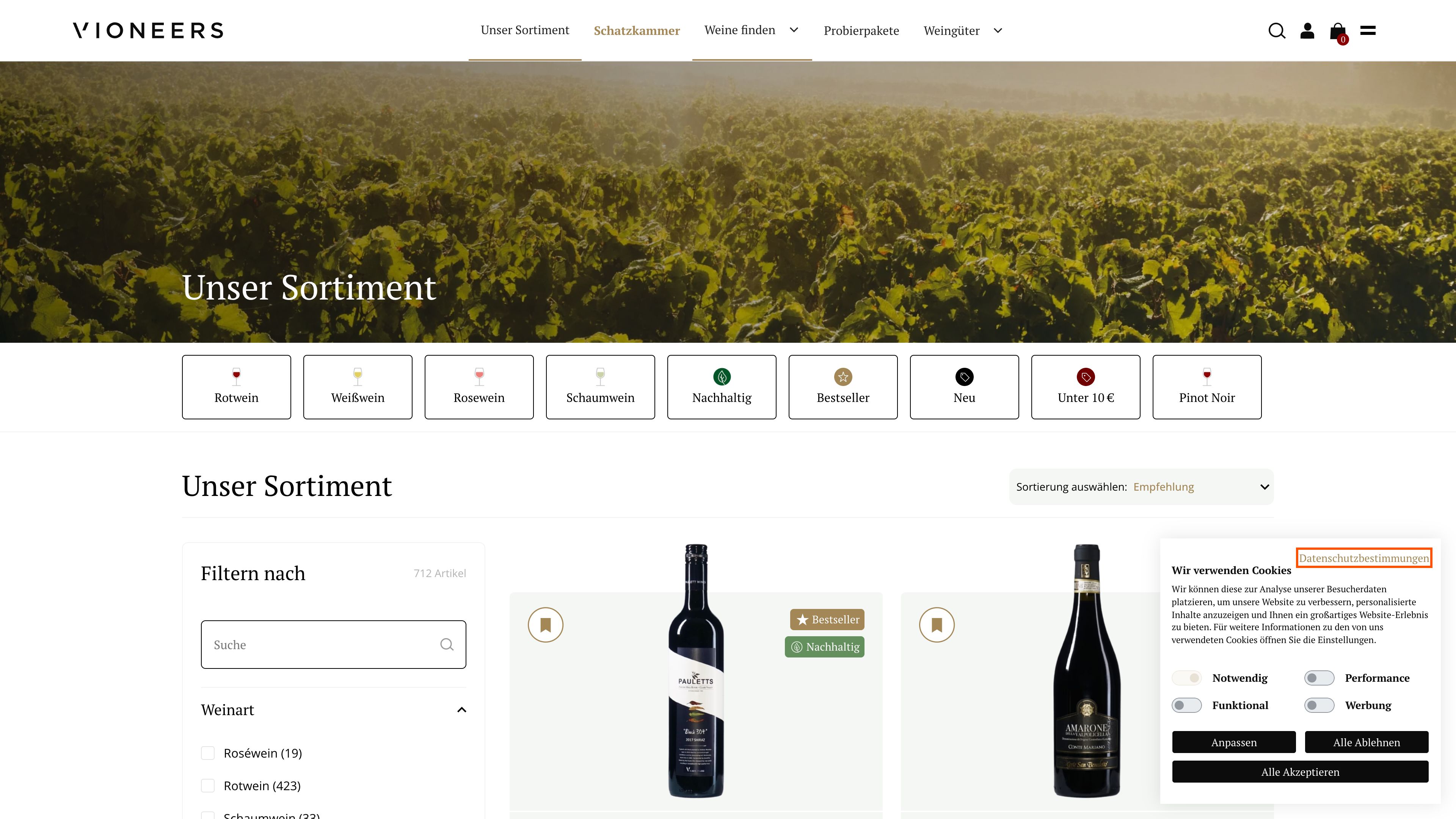 Vioneers (Weinhandel)· Custom Shopify Theme screenshot