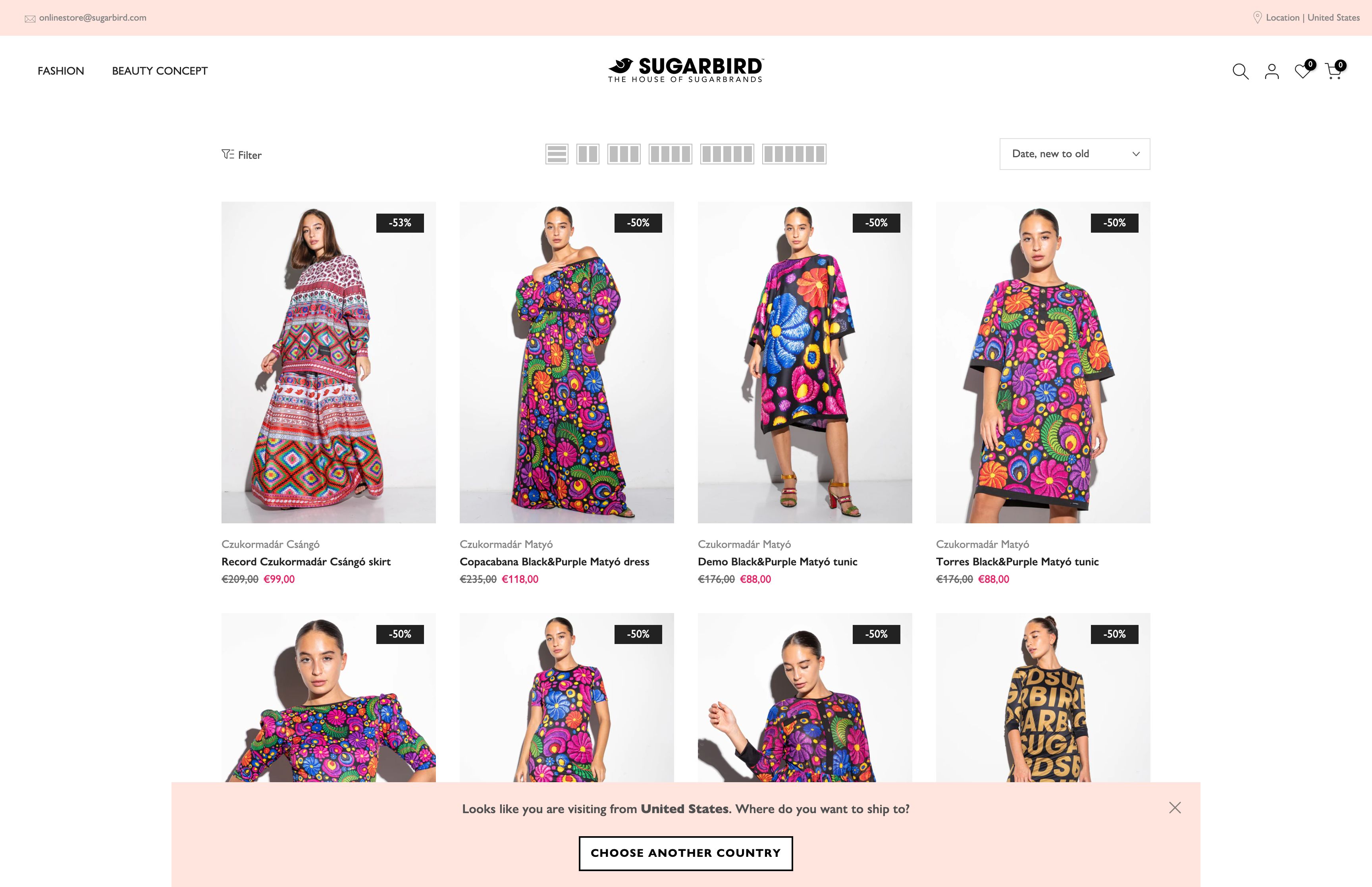 Sugarbird Shopify store building screenshot