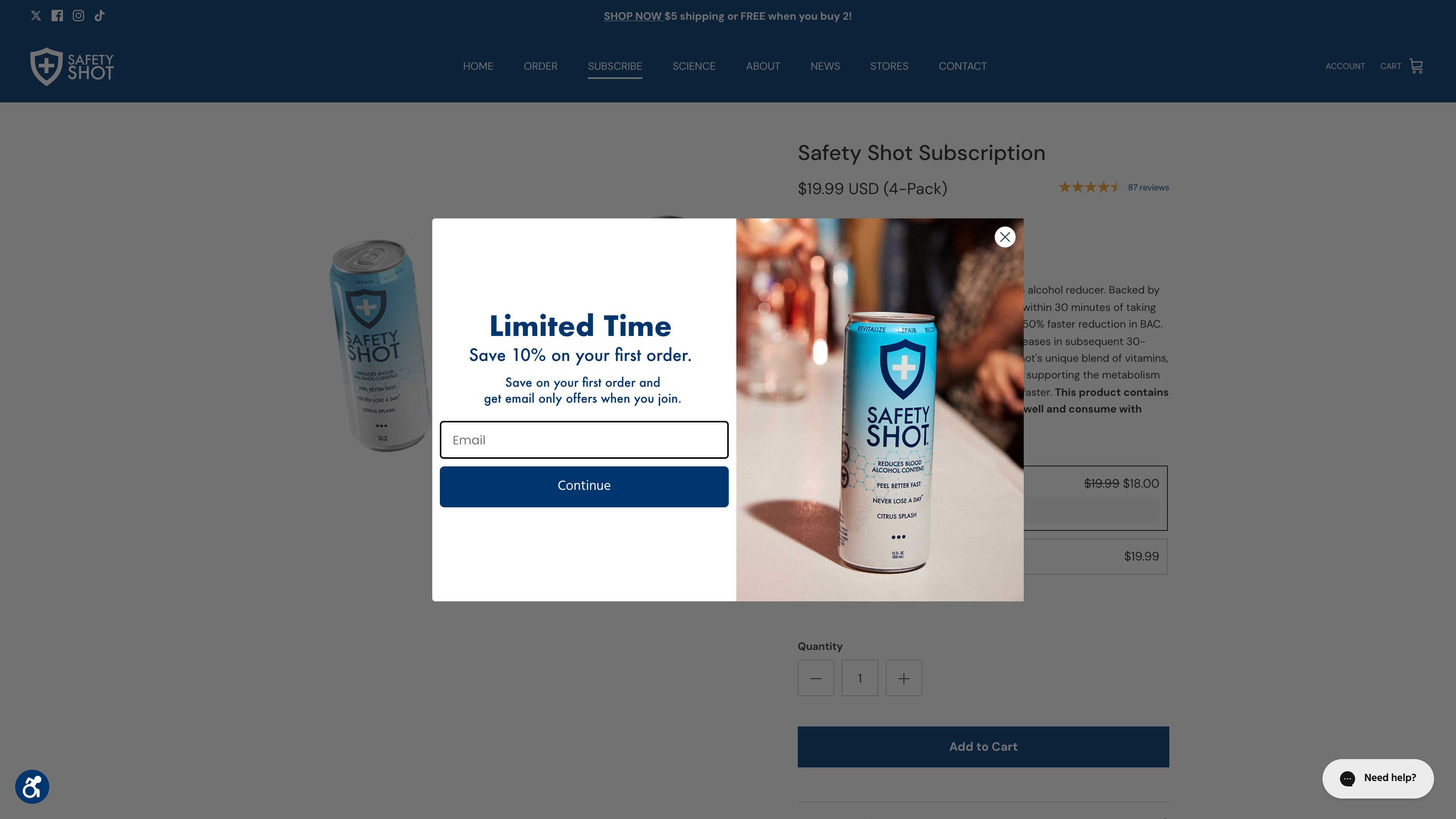 Safety Shot | CPG Beverage + Subscription screenshot