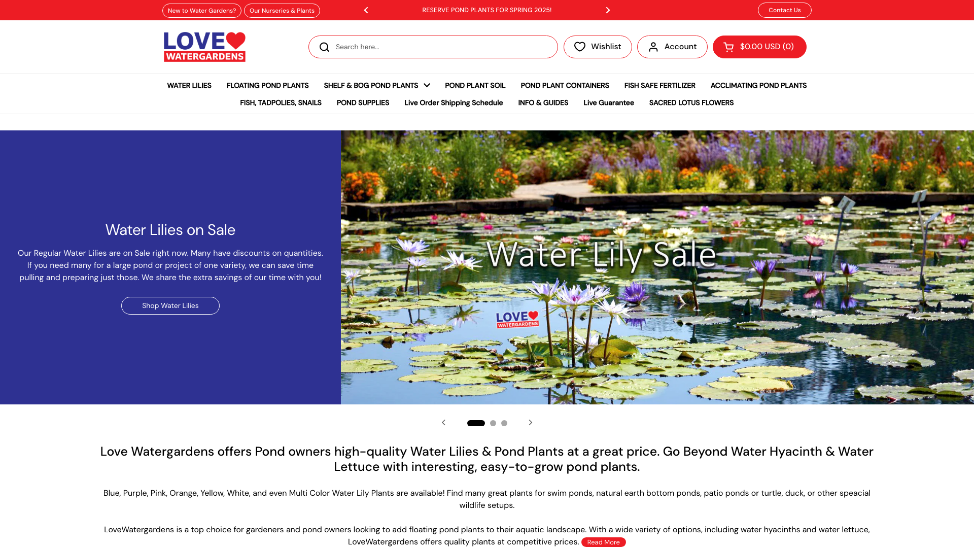 Custom design and developed website for water garden