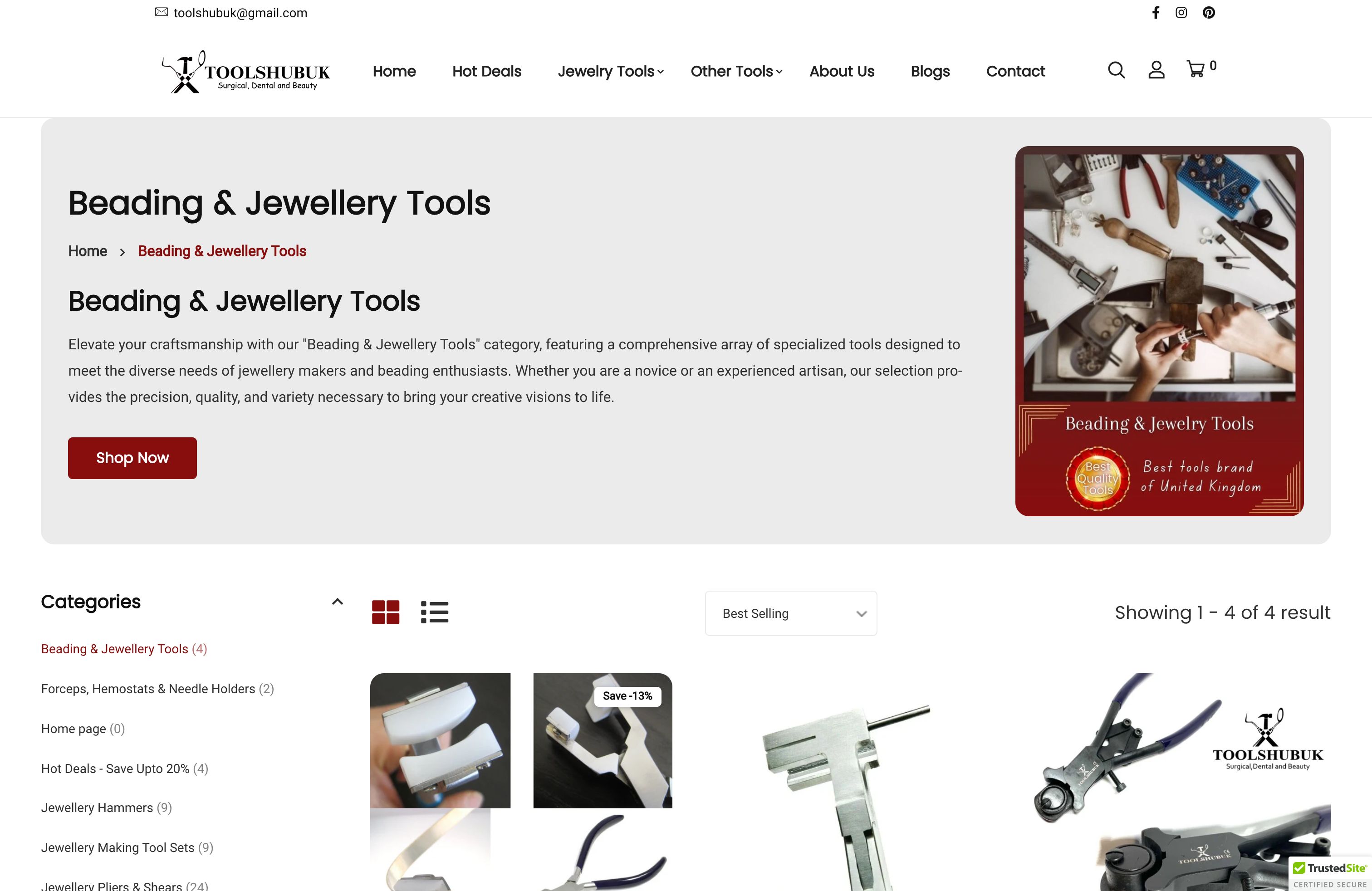 Shopify store of Jewelry tools in UK